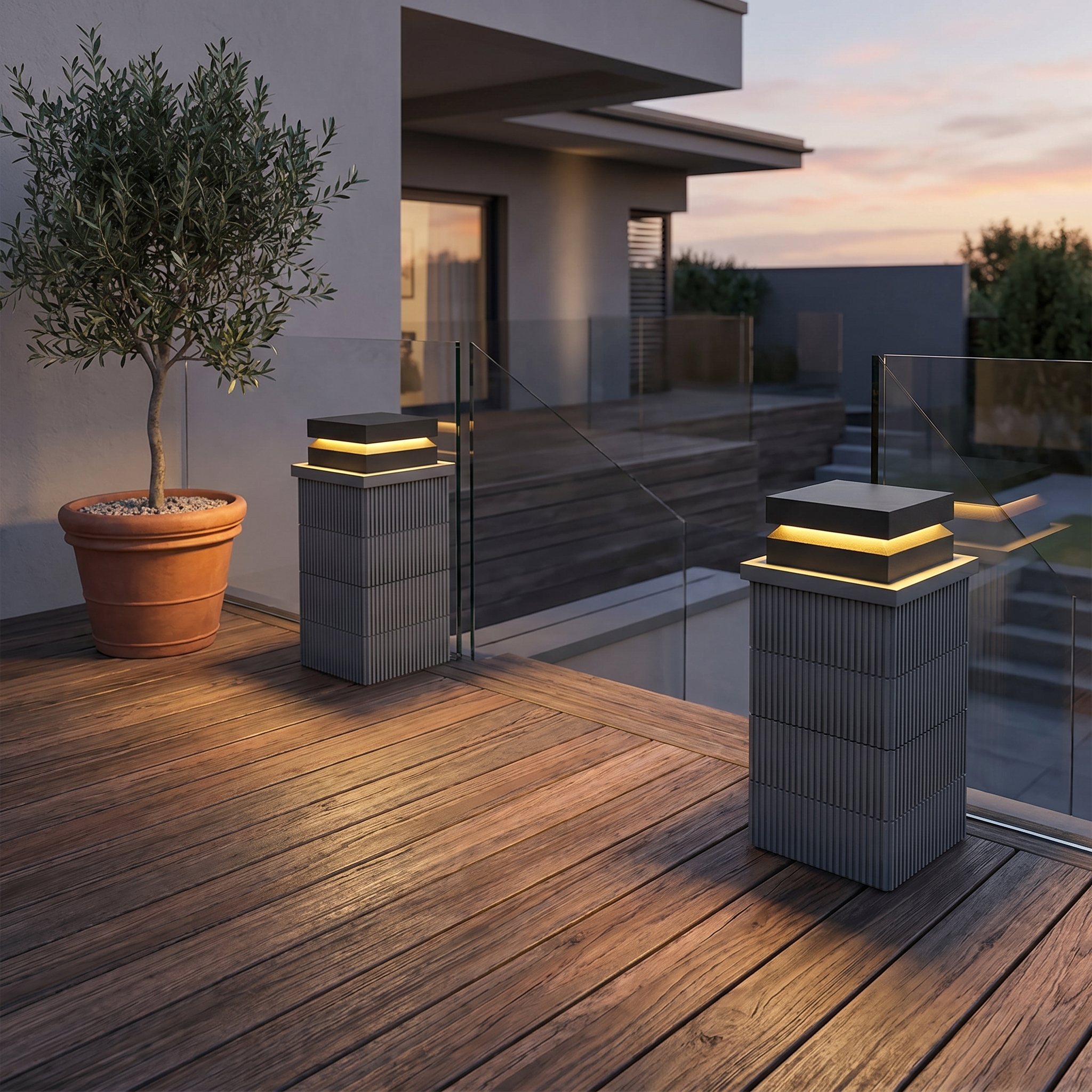 Square Solar Deck Pillar Light, Stainless Steel, IP65, 3 Sizes