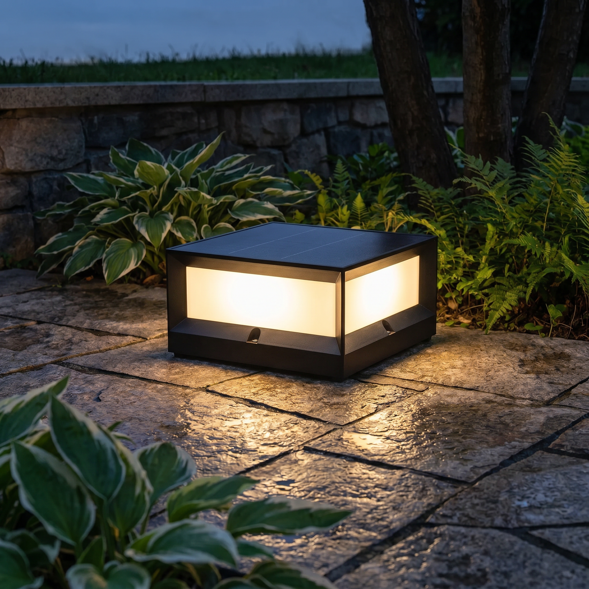 Square Solar Garden Pillar Light, Aluminum, IP54, Black, Two Sizes