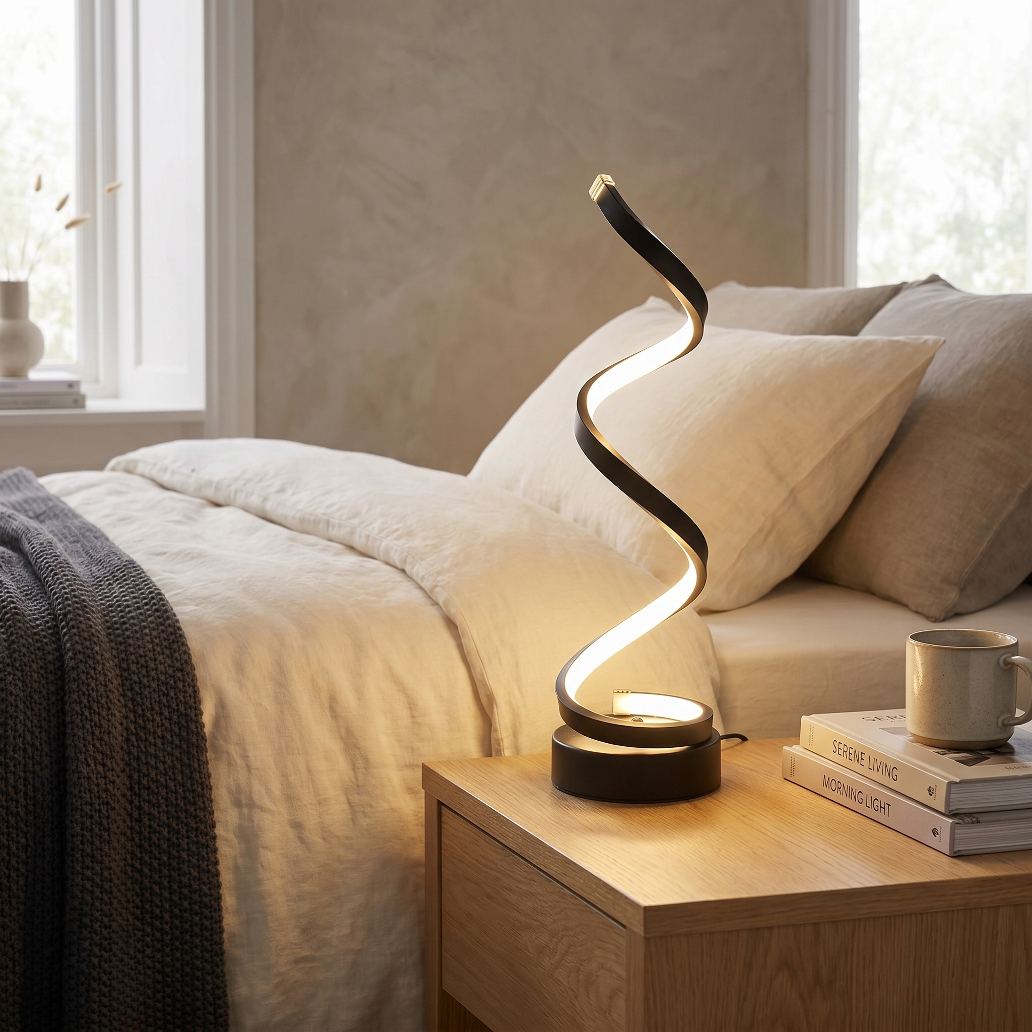 Spiral Table Lamp, Dimmable, Iron and Silicone, Three Color Temps