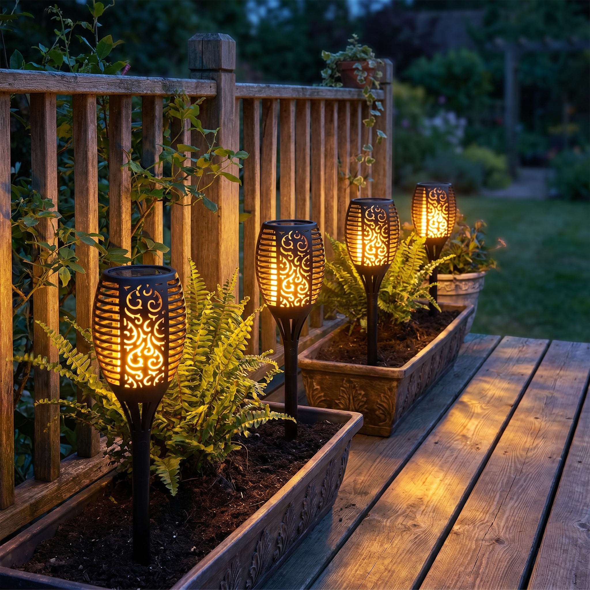 Solar Torch Light, Flickering LED, IP65 Waterproof, Small to Large, Pack of 2