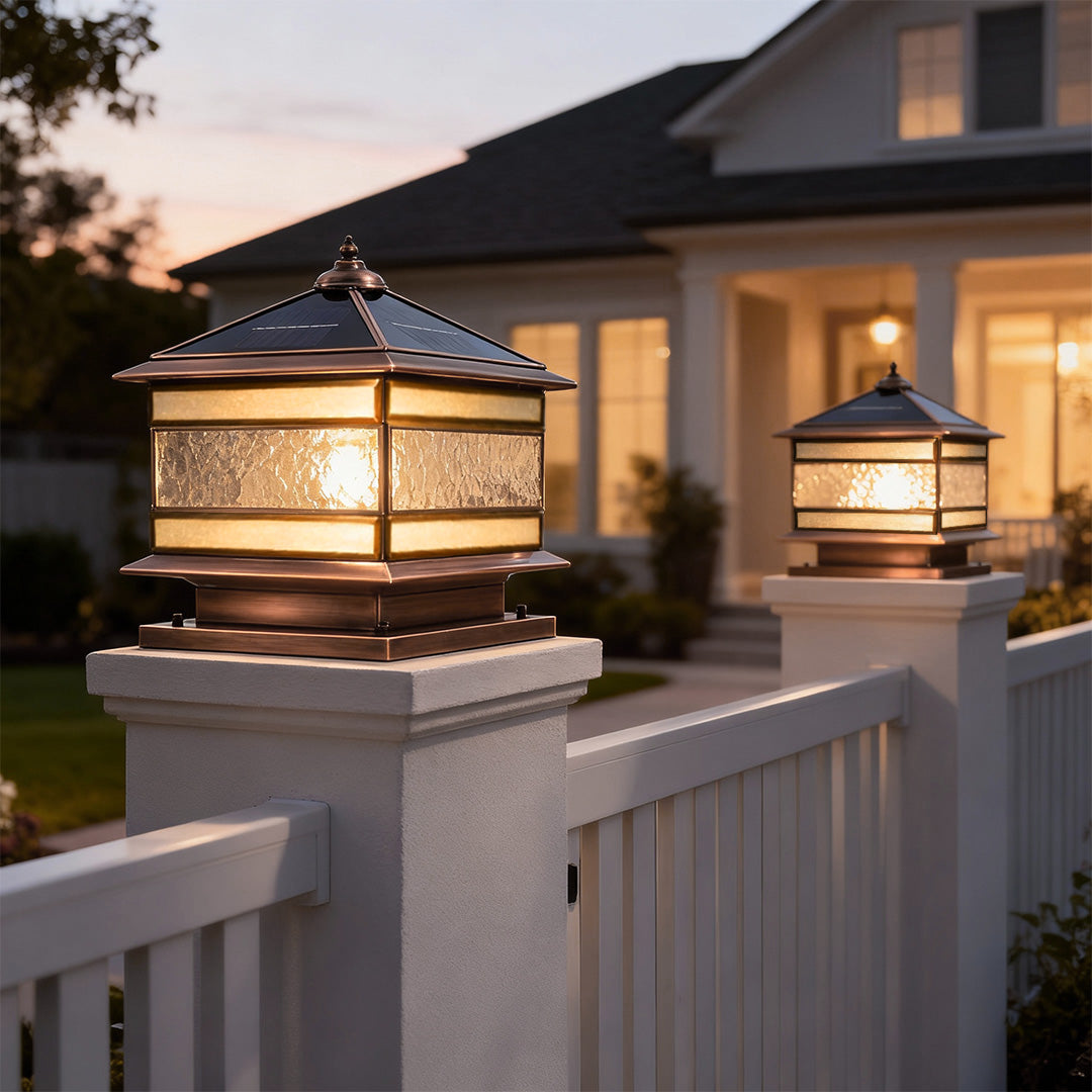 Copper Solar Fence Post Light, IP54, H65 Brass, Three Sizes