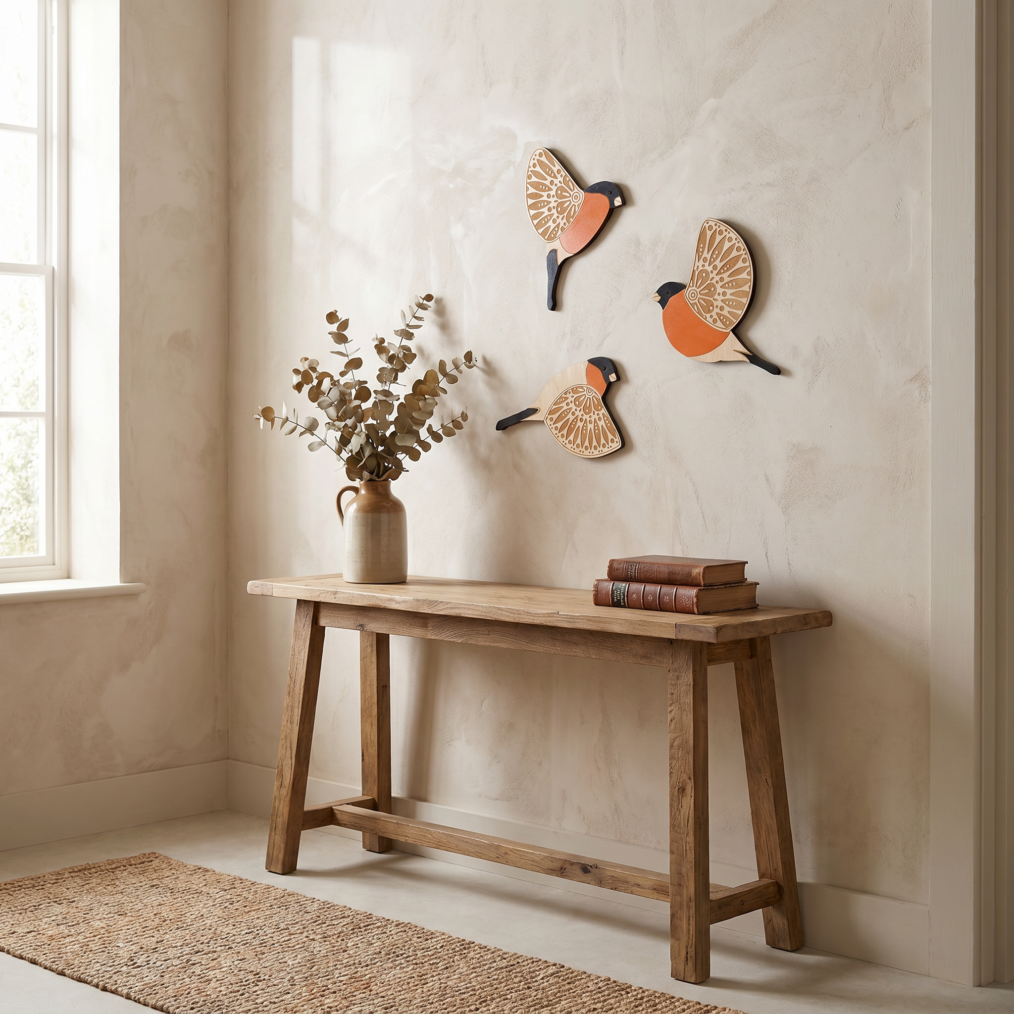 Timber Bird Wall Decor Set, 3mm Solid Wood, Engraved, Flush Wall Mount