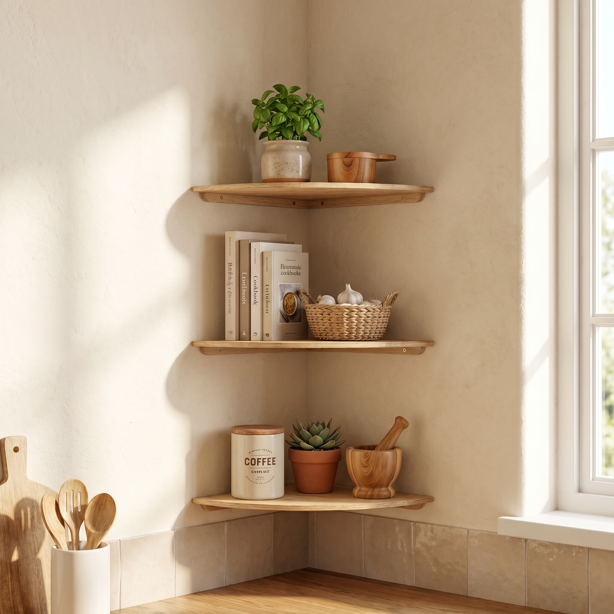 Timber Corner Floating Shelf, Solid Hardwood, Matte, Three Sizes, 15 lb