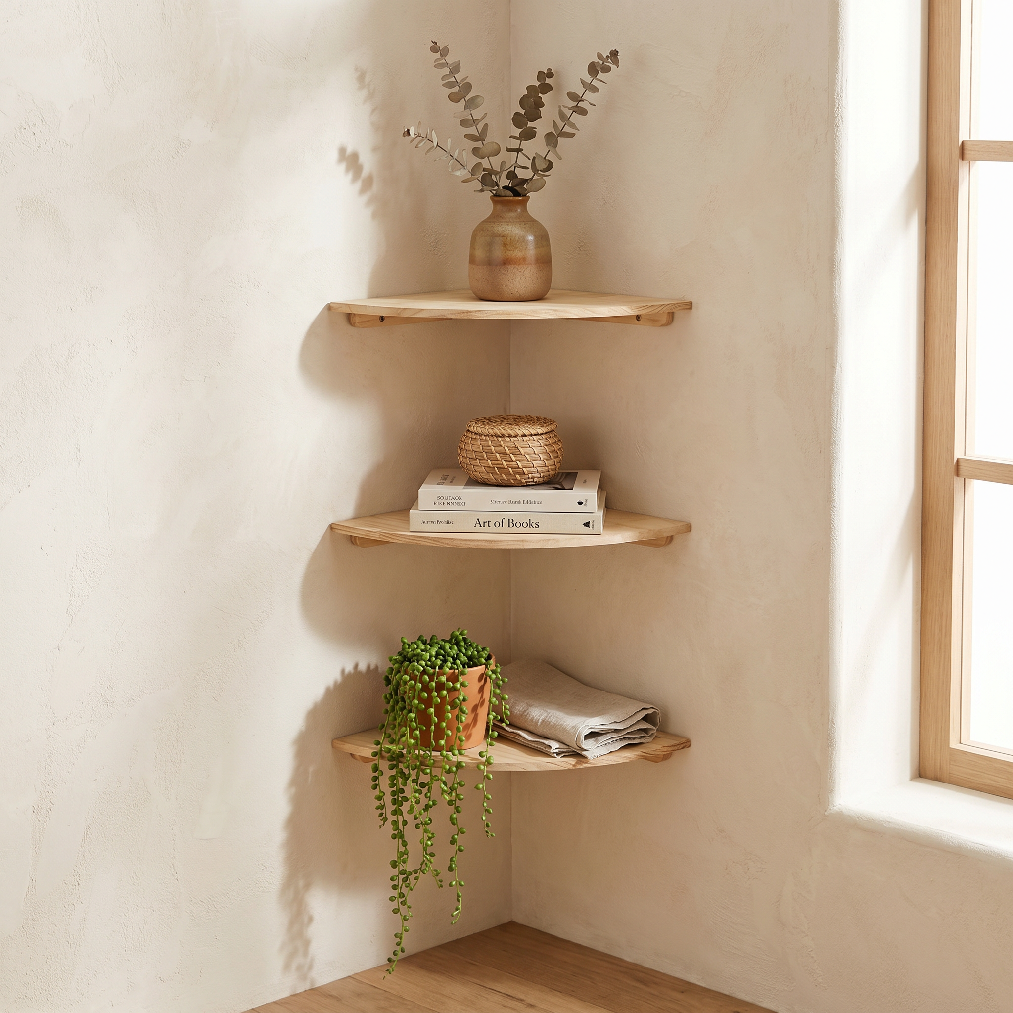 Timber Corner Floating Shelf, Solid Hardwood, Matte, Three Sizes, 15 lb