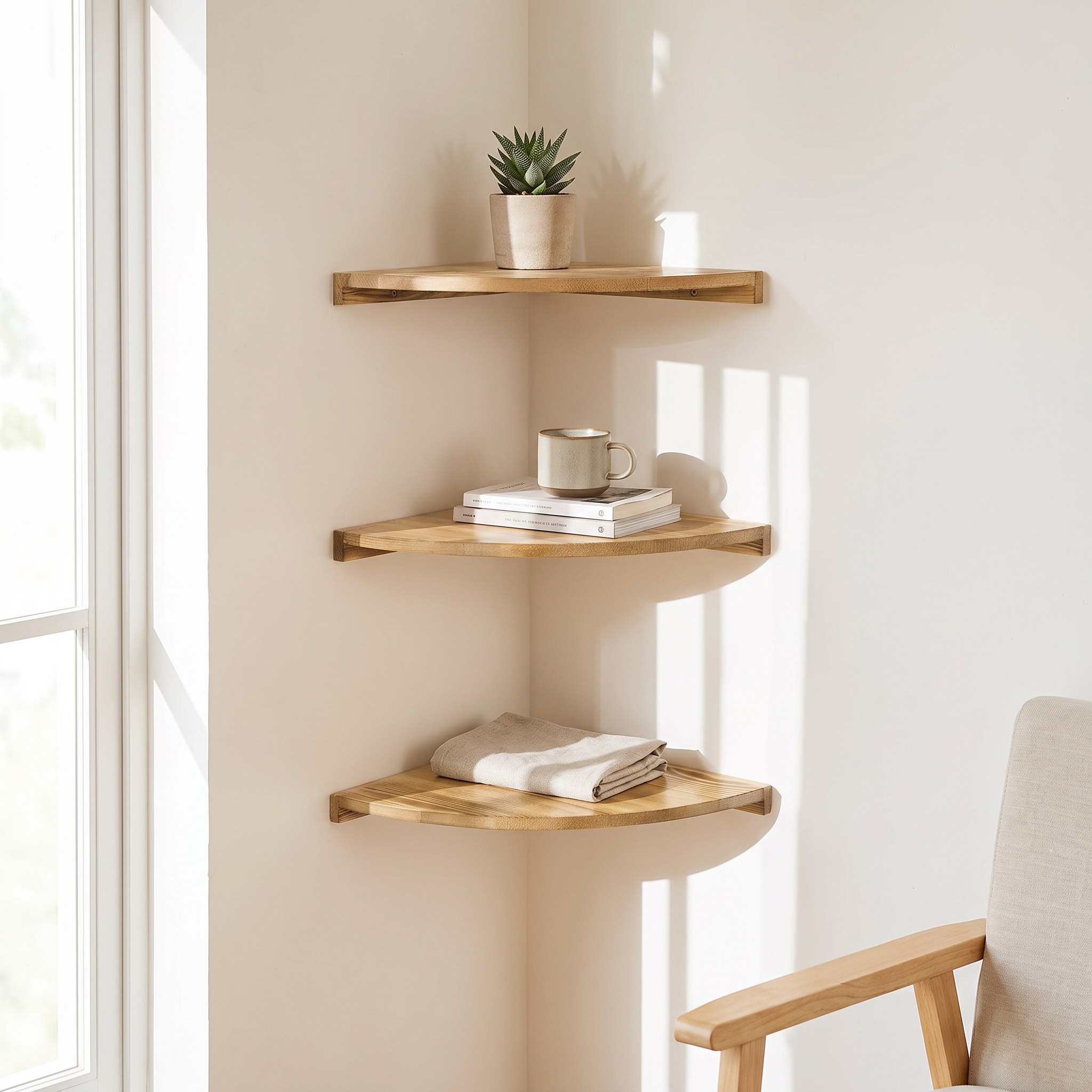Timber Corner Floating Shelf, Solid Hardwood, Matte, Three Sizes, 15 lb