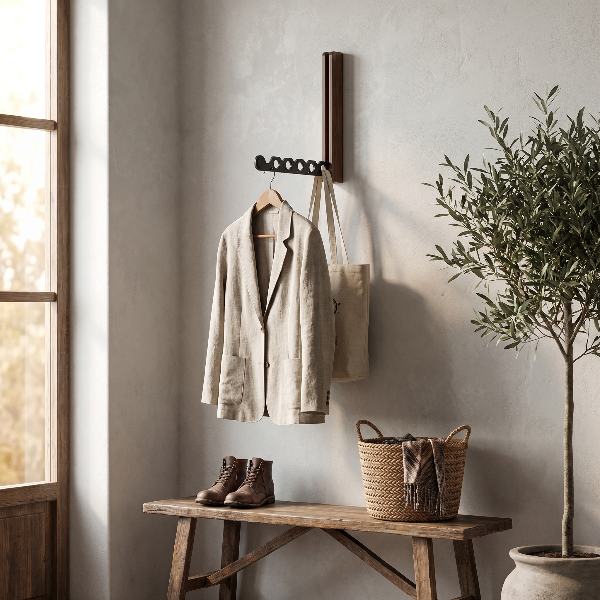 Timber Collapsible Hanger Rail, 27 cm Arm, Folds Flush, Wall Mounted