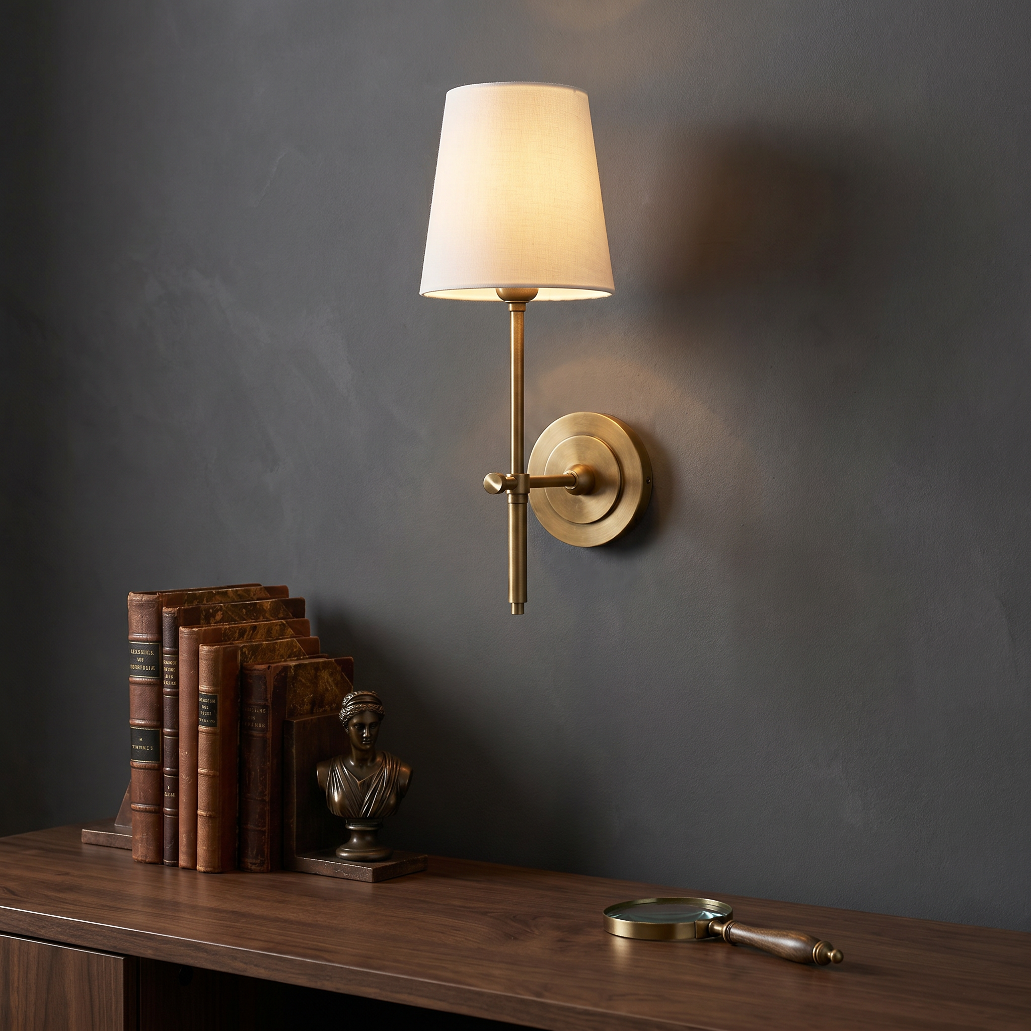 Tapered Fabric Wall Sconce, Brass, Black or Nickel, E26/E27, Three Sizes