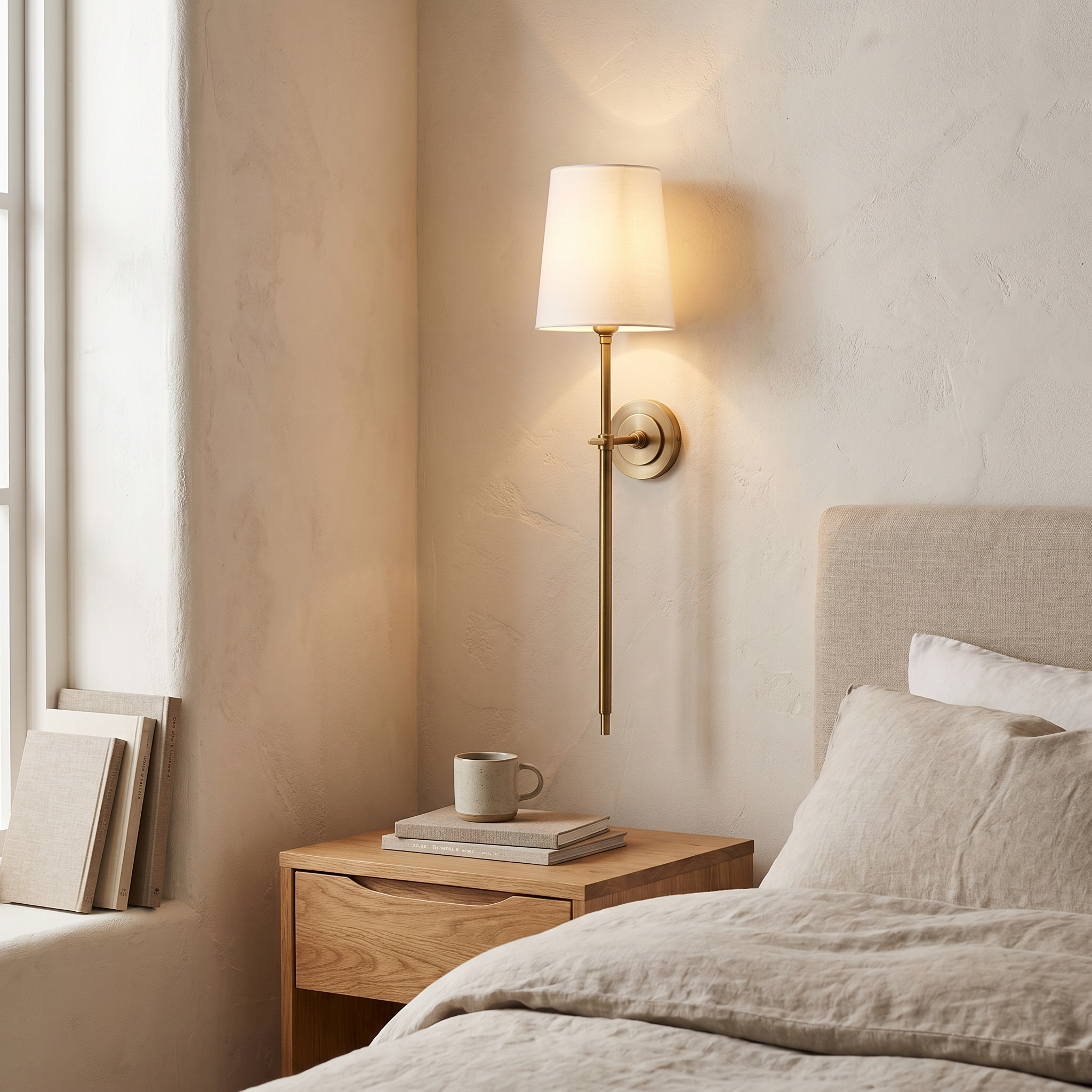 Tapered Fabric Wall Sconce, Brass, Black or Nickel, E26/E27, Three Sizes