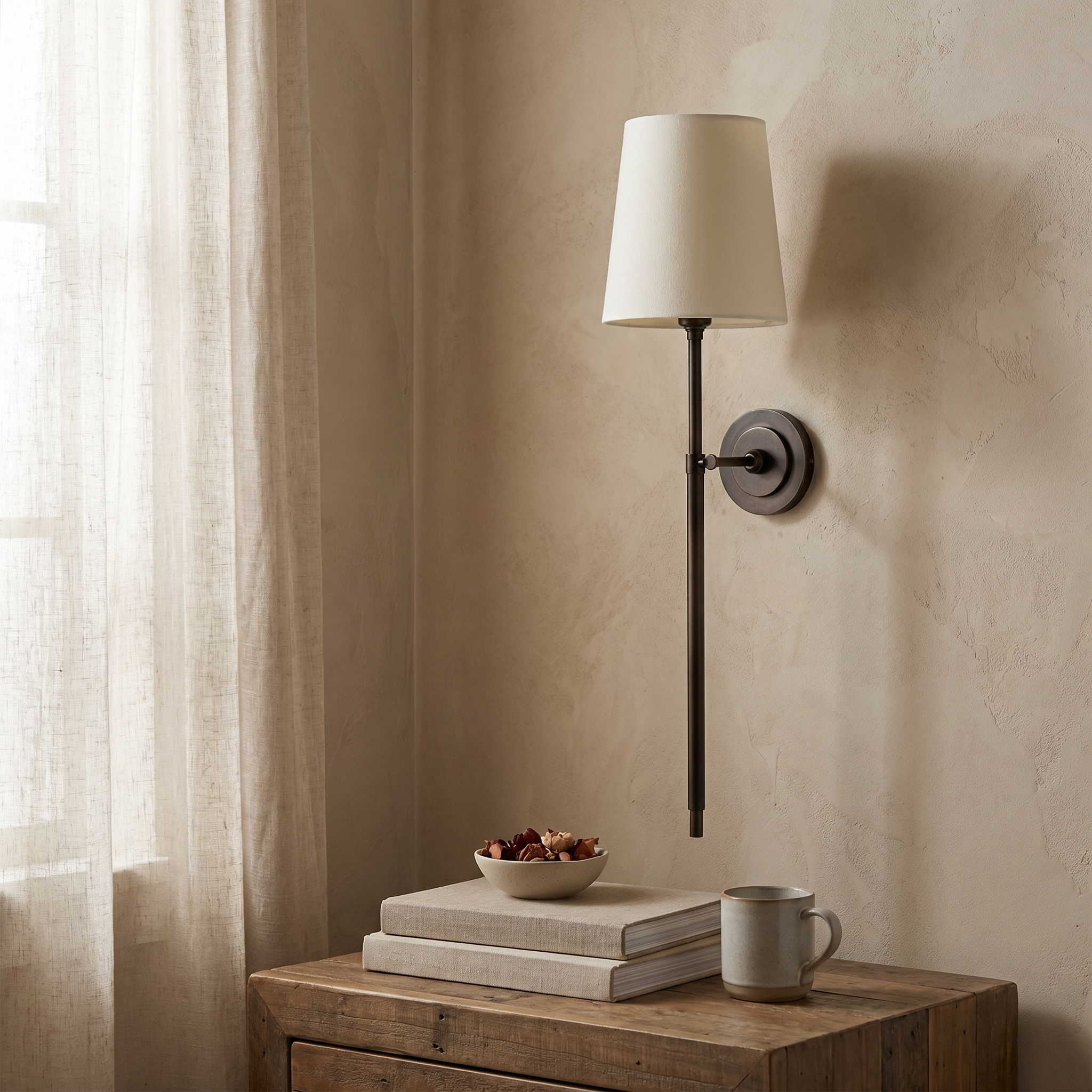 Tapered Fabric Wall Sconce, Brass, Black or Nickel, E26/E27, Three Sizes