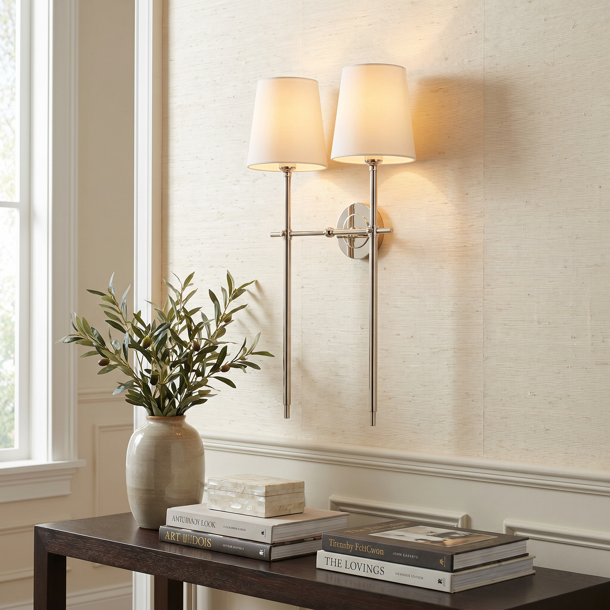 Tapered Fabric Wall Sconce, Brass, Black or Nickel, E26/E27, Three Sizes