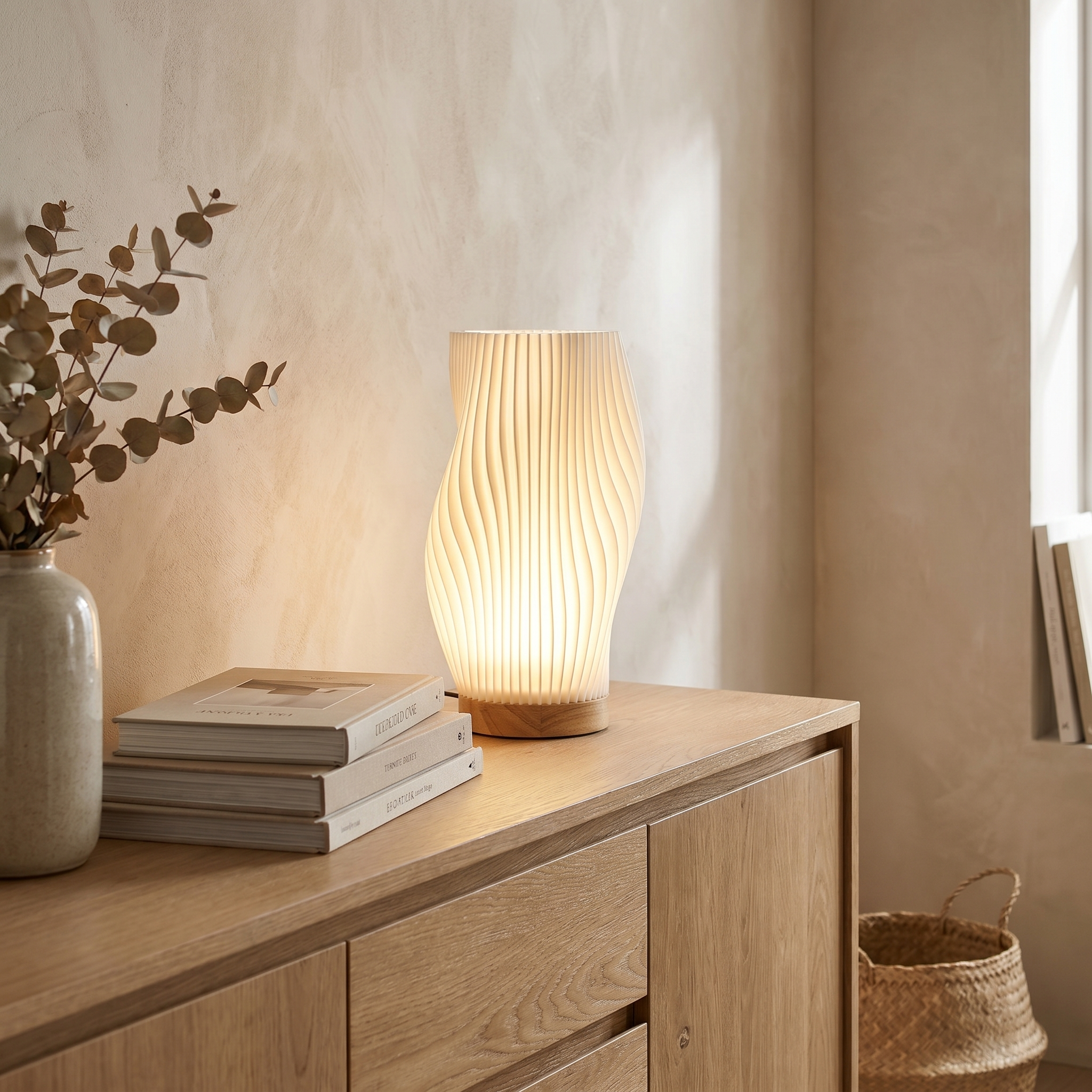 Table Lamp, Shaped Shade, Wood Base, Three-Step Dimmable, USB
