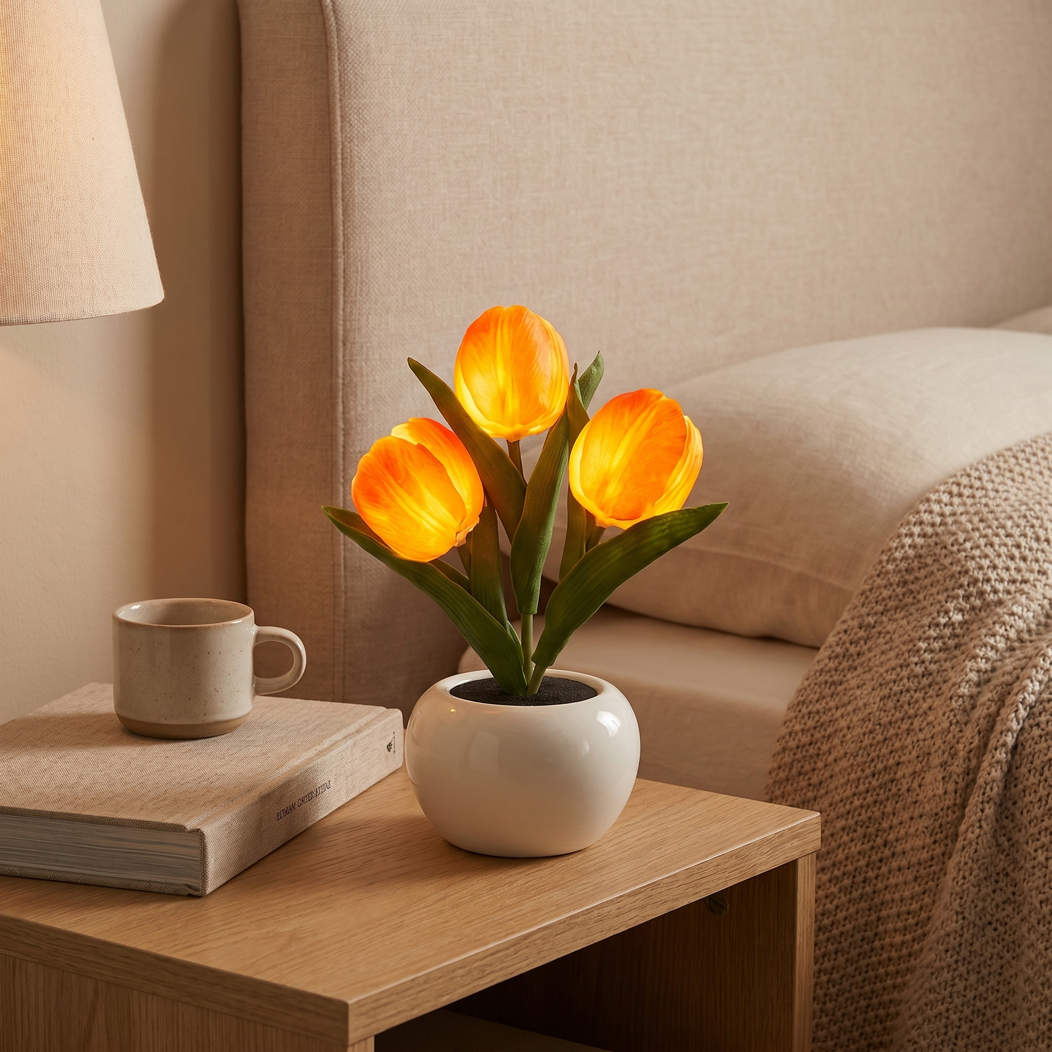 Tulip Night Light, Warm White LED, Heat-Resistant Foam, Battery or USB