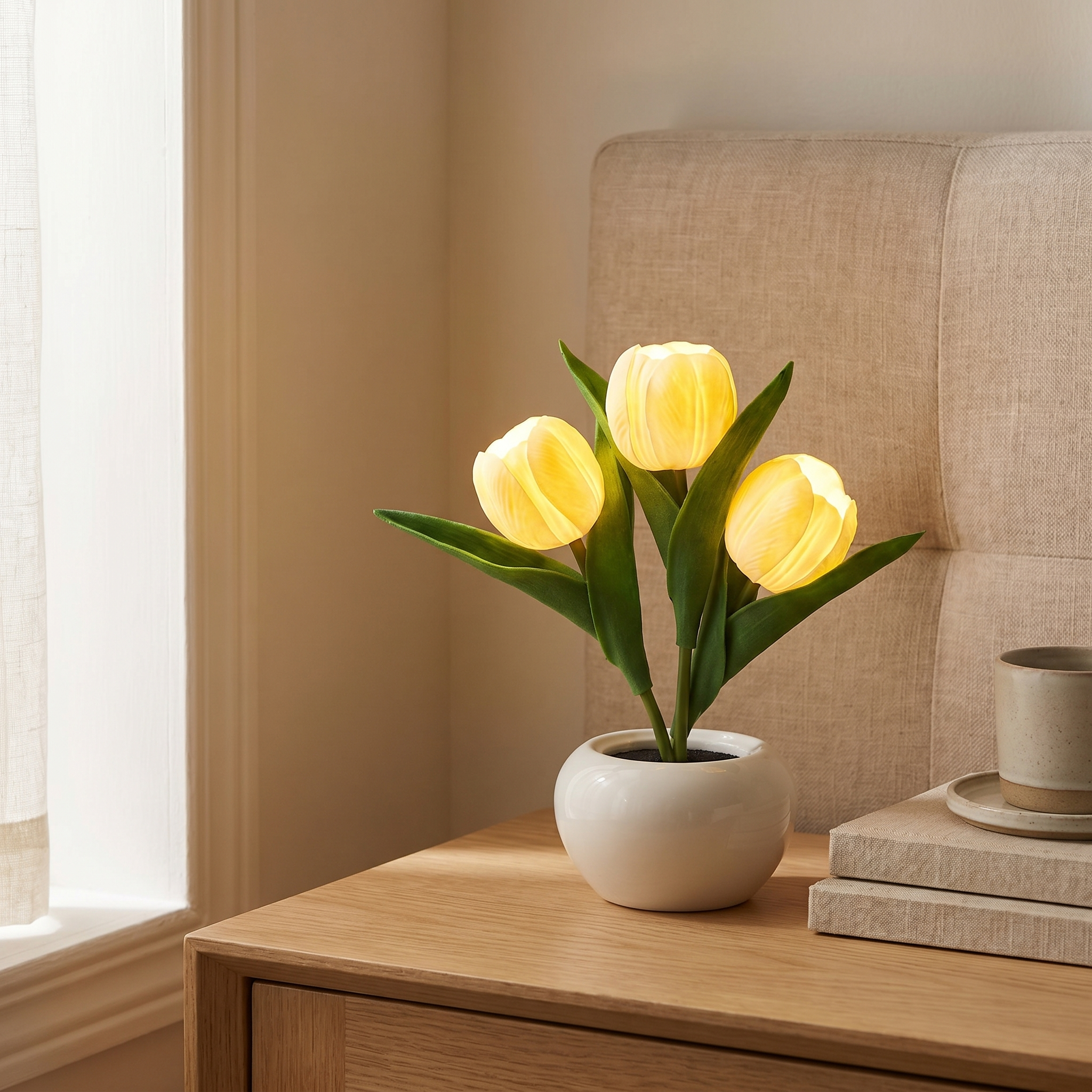 Tulip Night Light, Warm White LED, Heat-Resistant Foam, Battery or USB