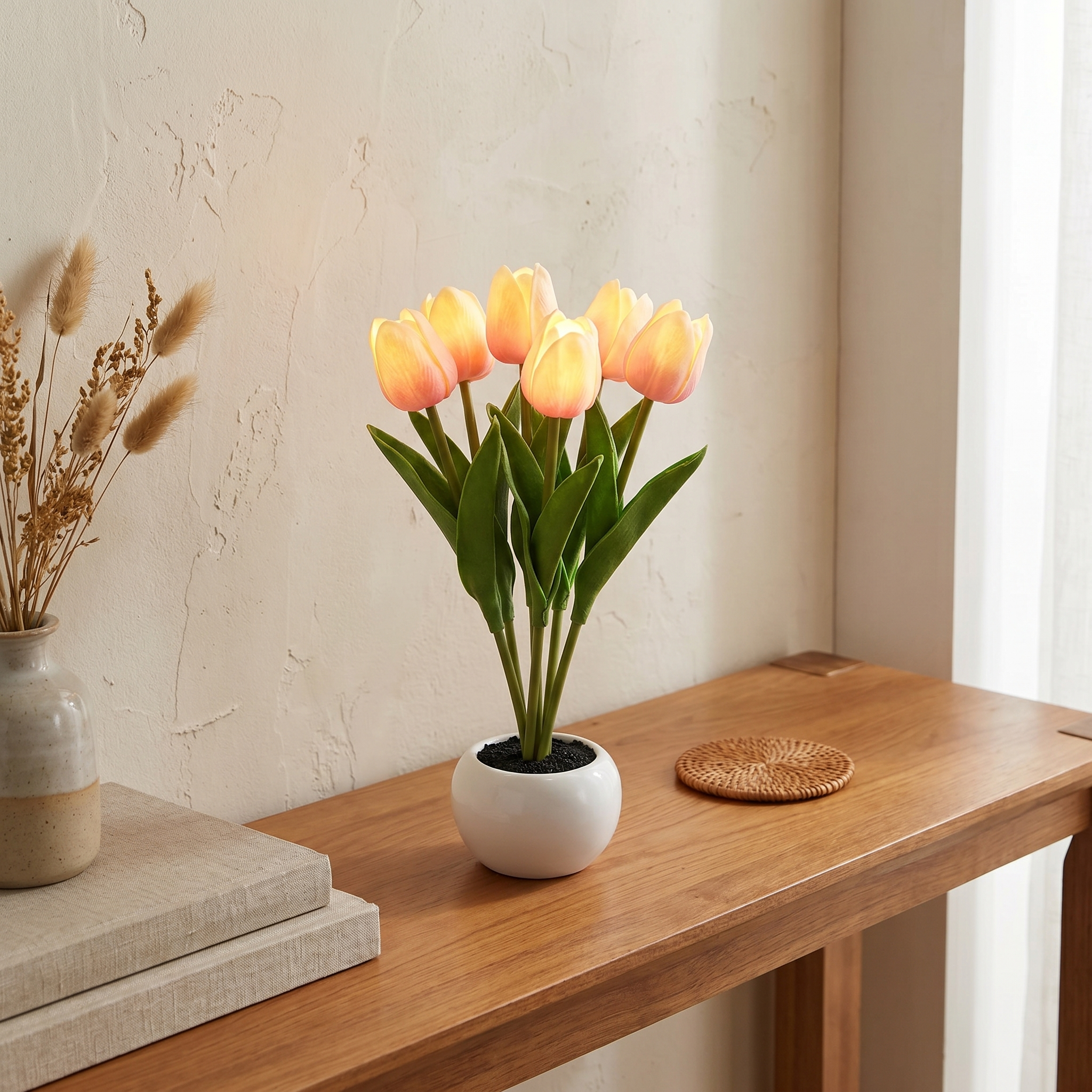 Tulip Night Light, Warm White LED, Heat-Resistant Foam, Battery or USB