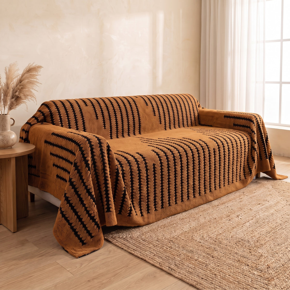 Sofa Cover in Amber on a sofa
