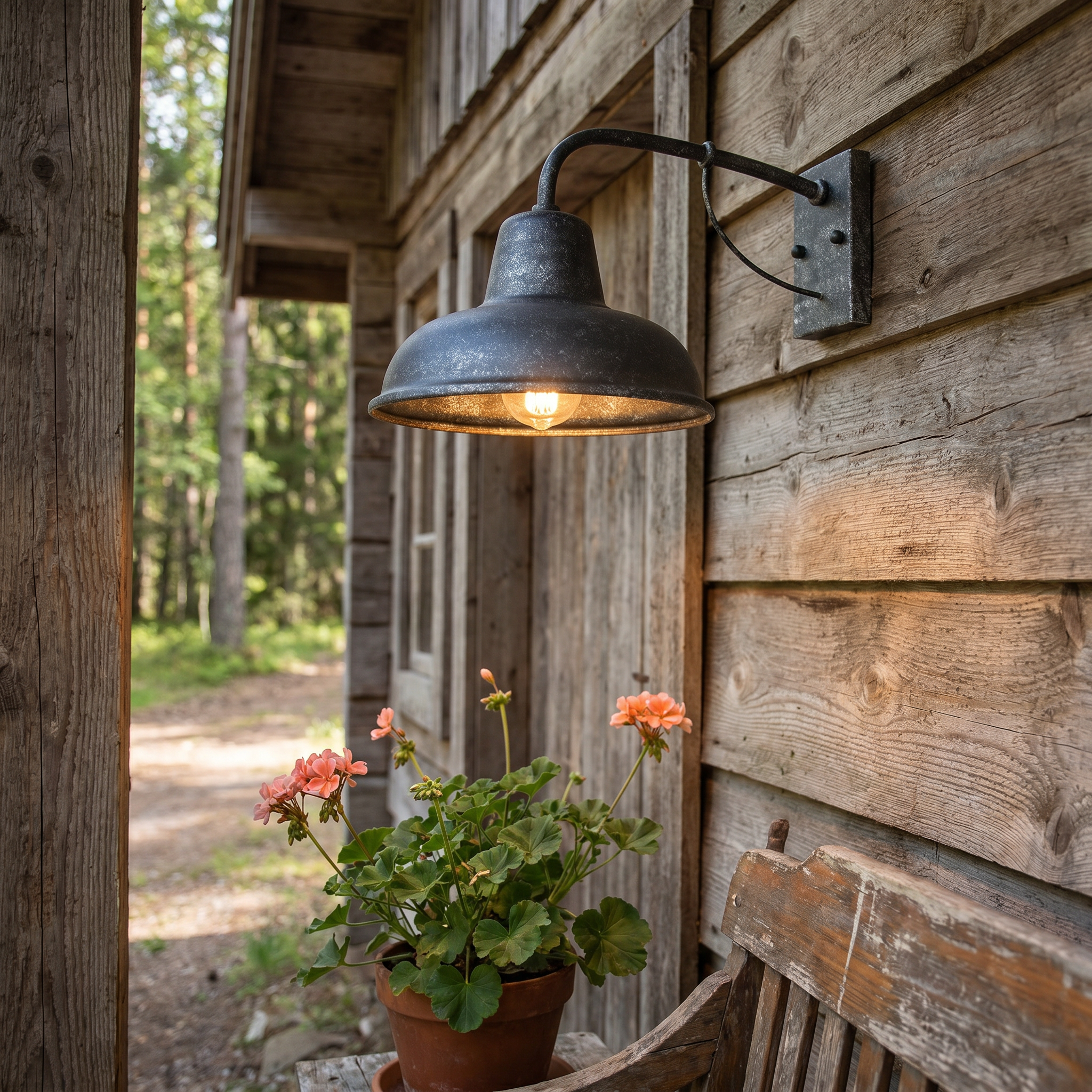Vintage Iron Barn Outdoor Wall Sconce, E26, Black or Silver Black