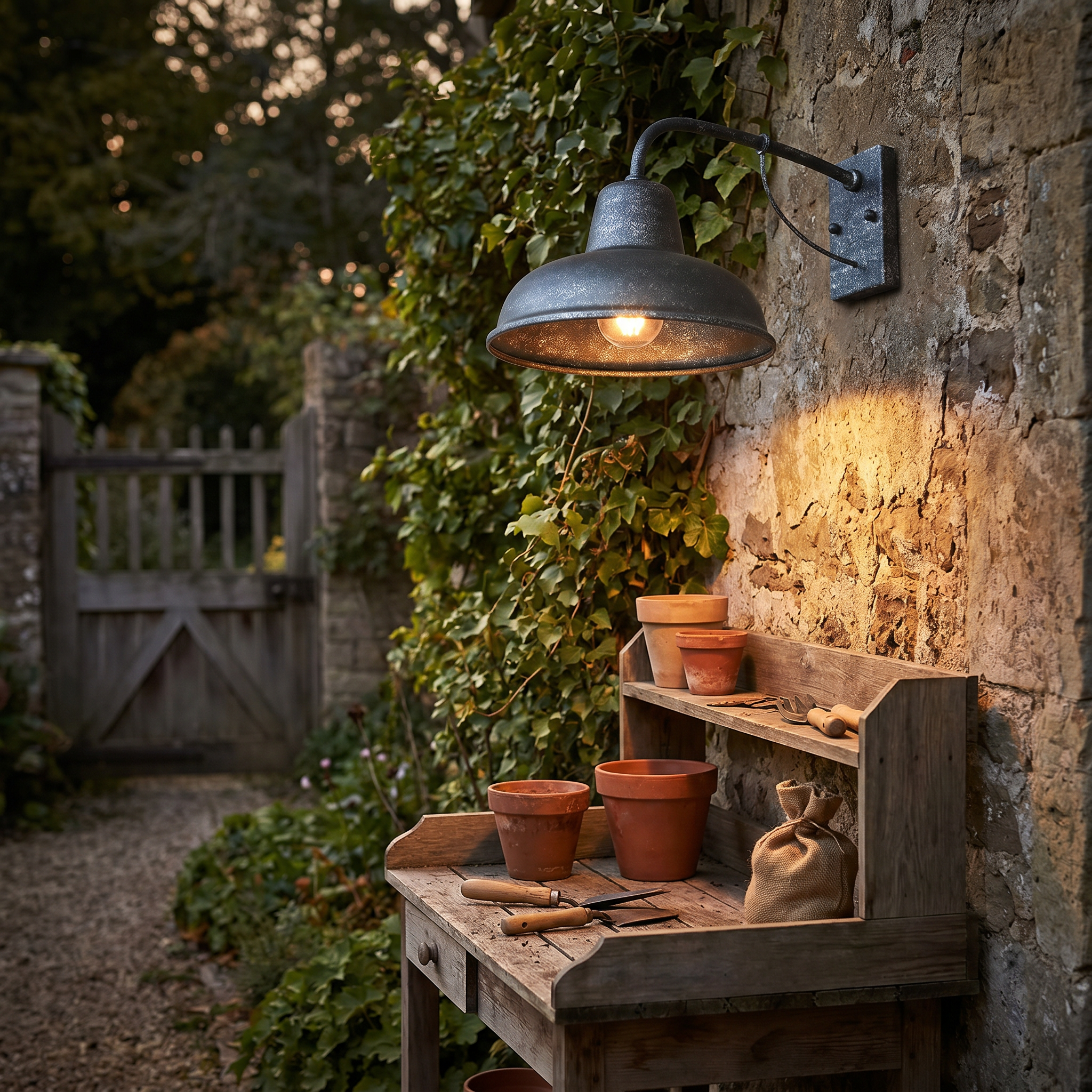 Vintage Iron Barn Outdoor Wall Sconce, E26, Black or Silver Black