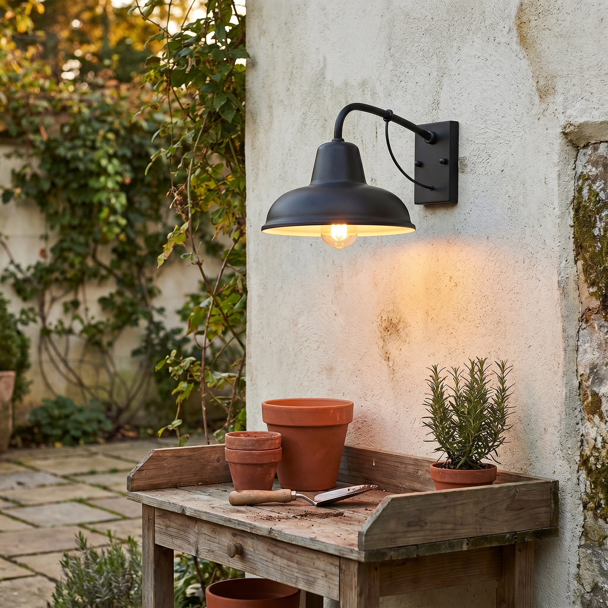 Vintage Iron Barn Outdoor Wall Sconce, E26, Black or Silver Black