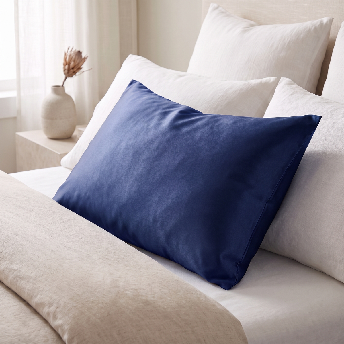 Vilde satin pillowcase in navy blue