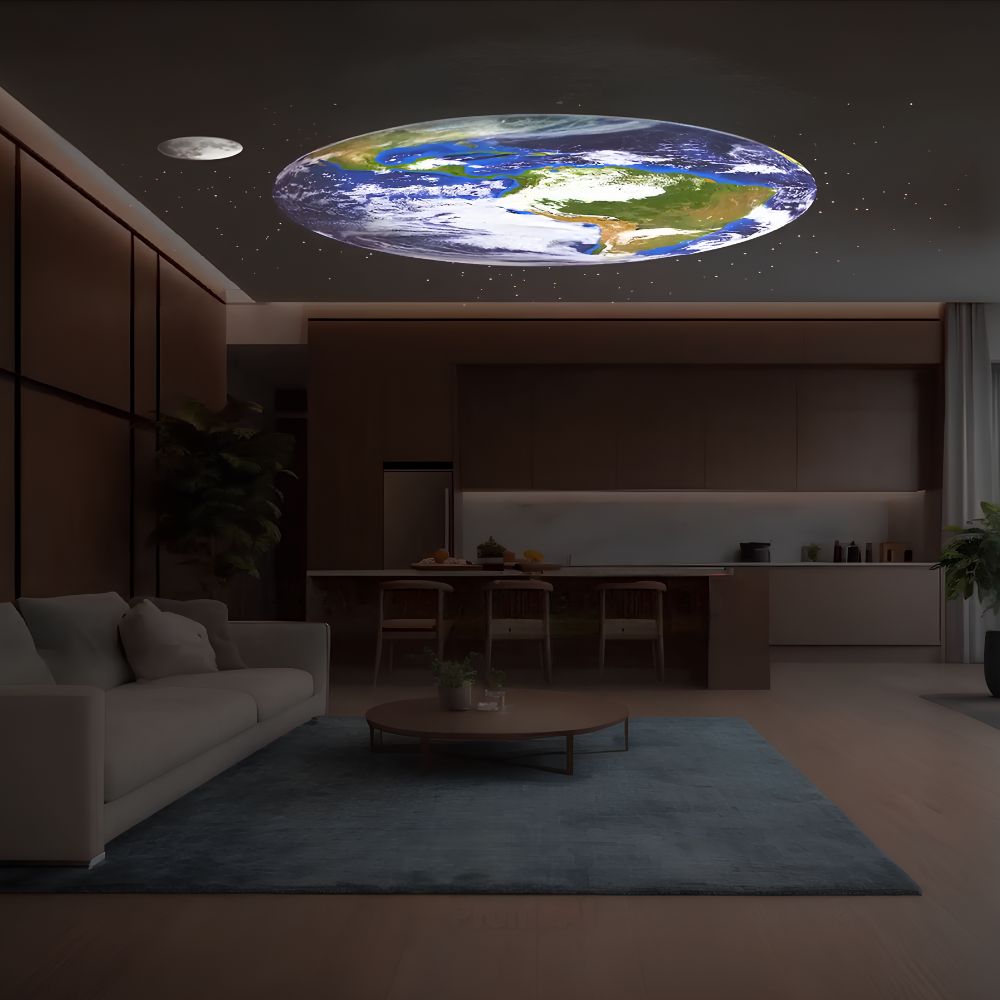 Earth projected on a living room ceiling