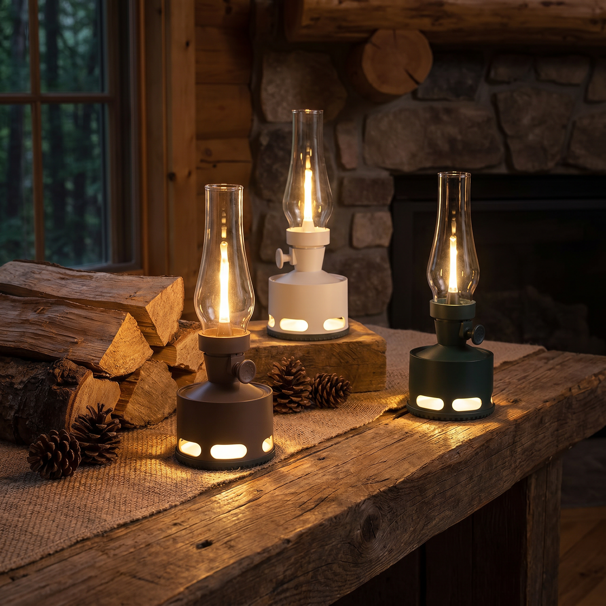 Vintage LED Lantern, 10-Level Dimming, Aluminium and Glass, USB-C
