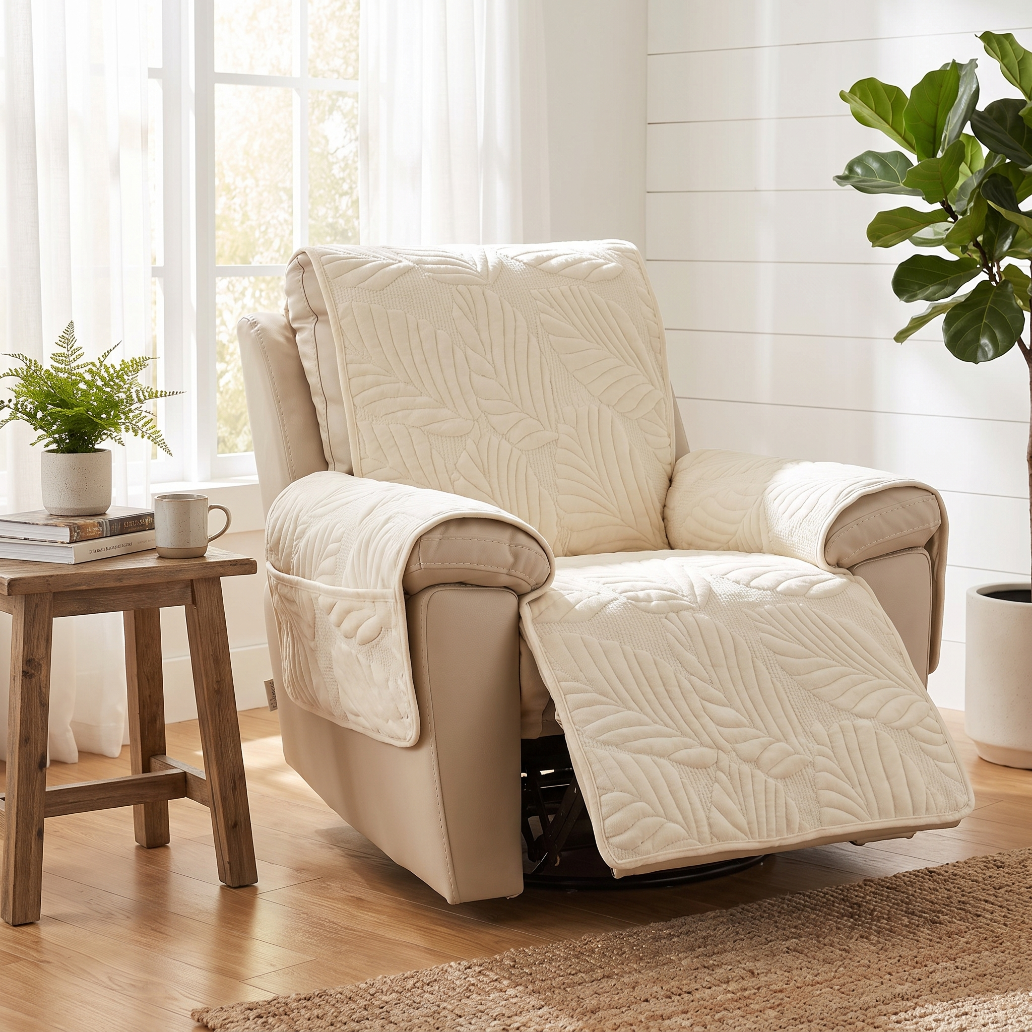 Verdant Leaf Recliner Cover, Anti-Slip Microfiber