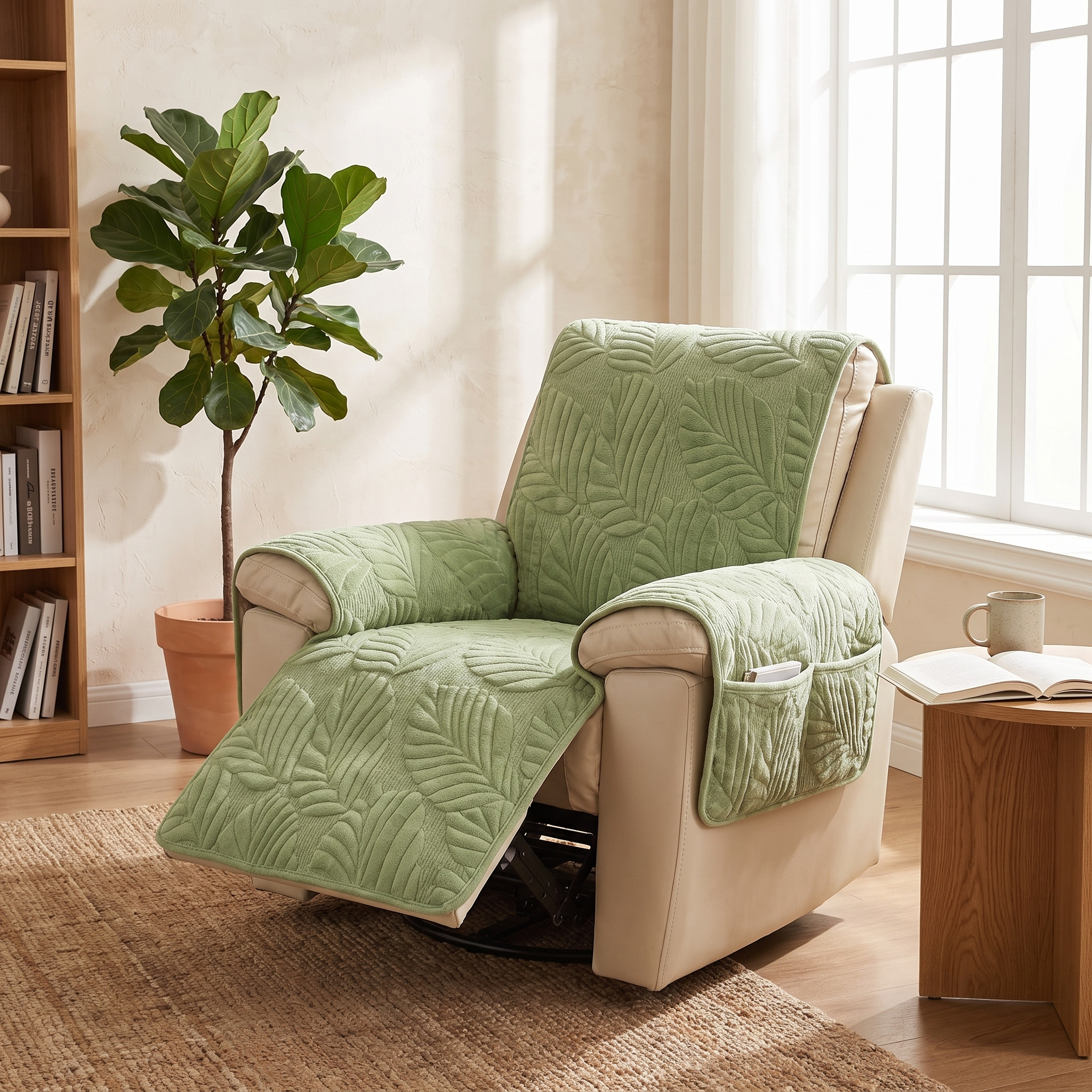Verdant Leaf Recliner Cover, Anti-Slip Microfiber