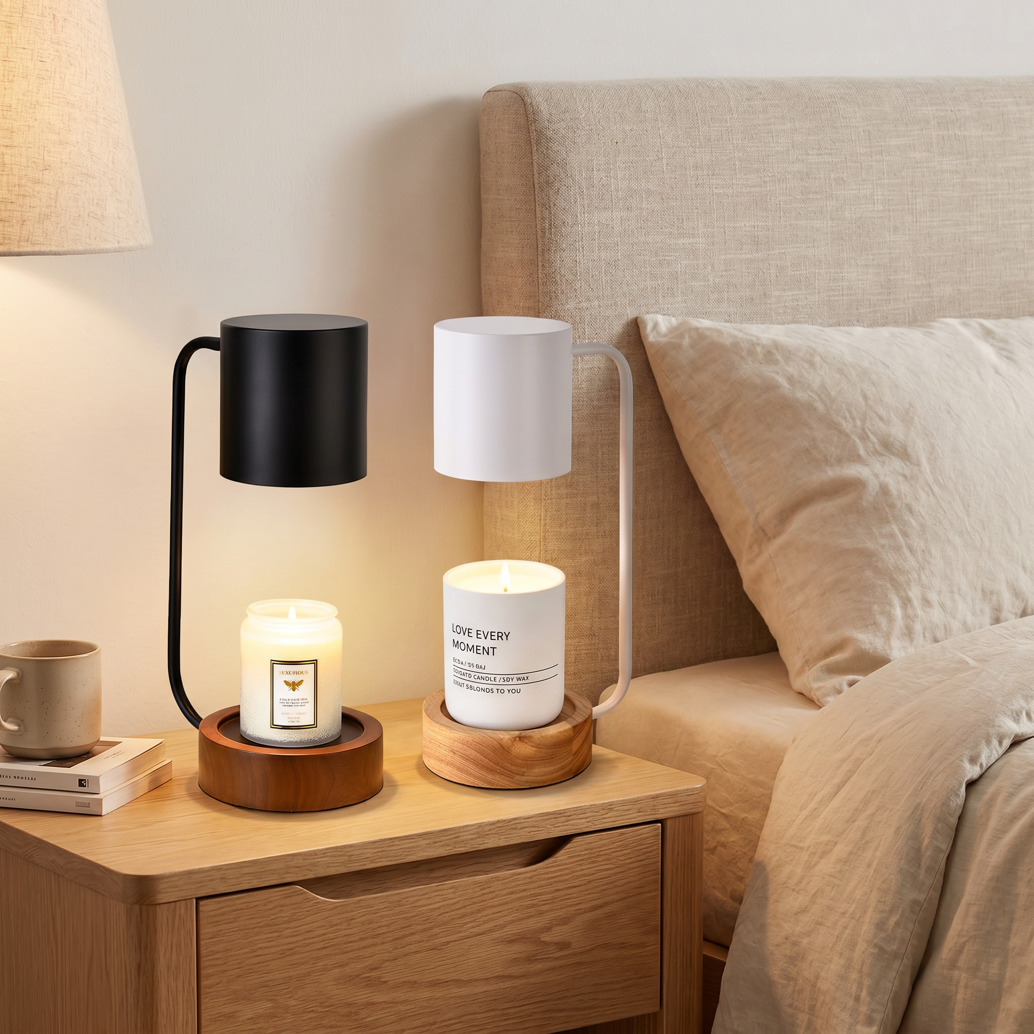 Wood and Metal Table Lamp, GU10, Dimmer or Timing, White or Black