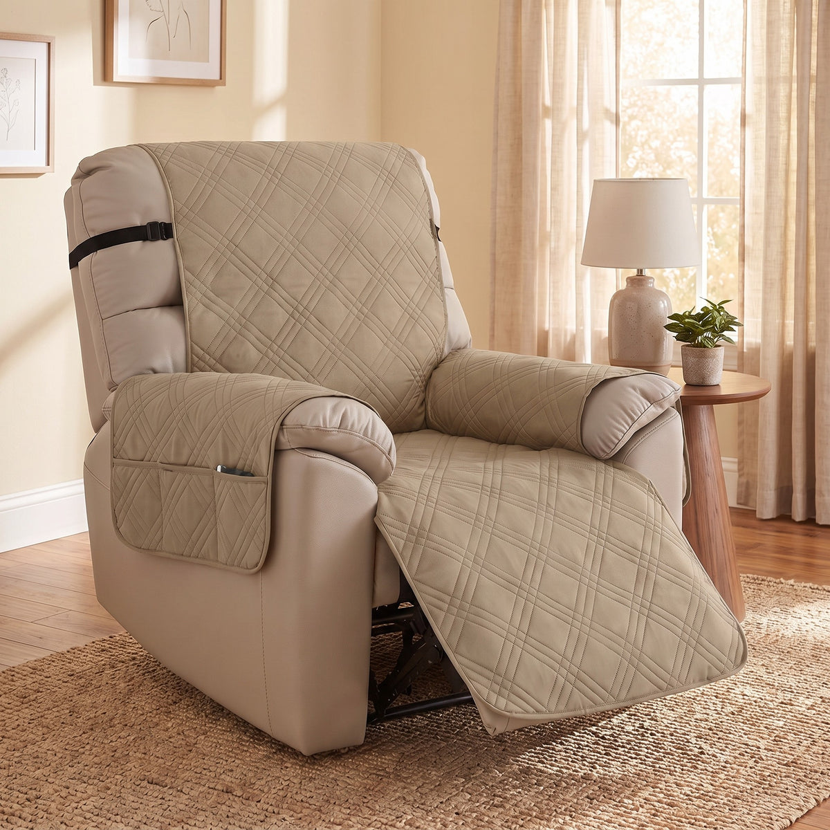 Recliner Cover in Beige on a recliner