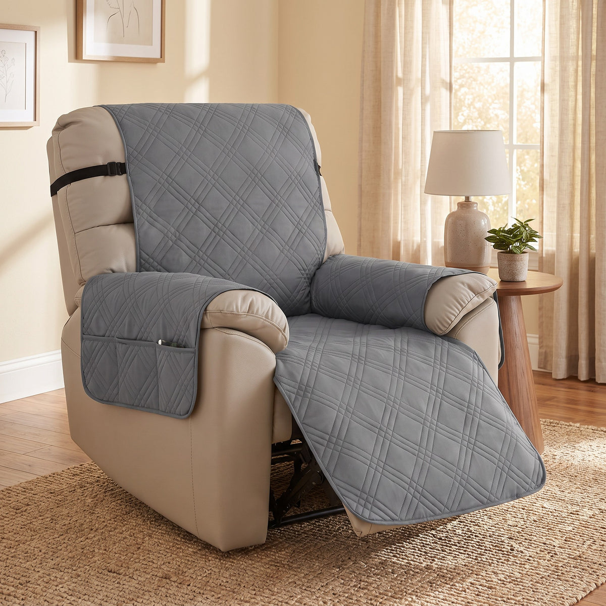 Recliner Cover in Dark Gray on a recliner in a living room