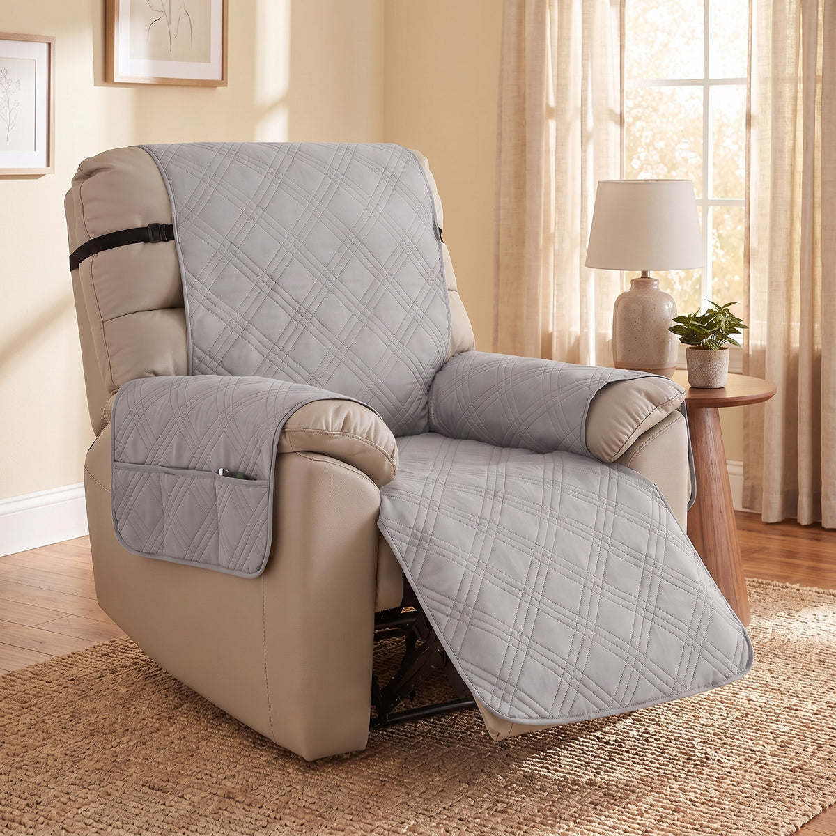 Recliner Cover in Light Gray on a recliner