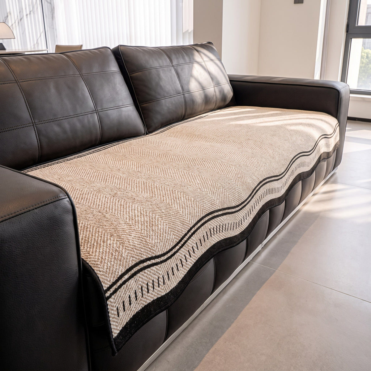 Sofa Cover in Beige on a sofa, covers the seat cushions