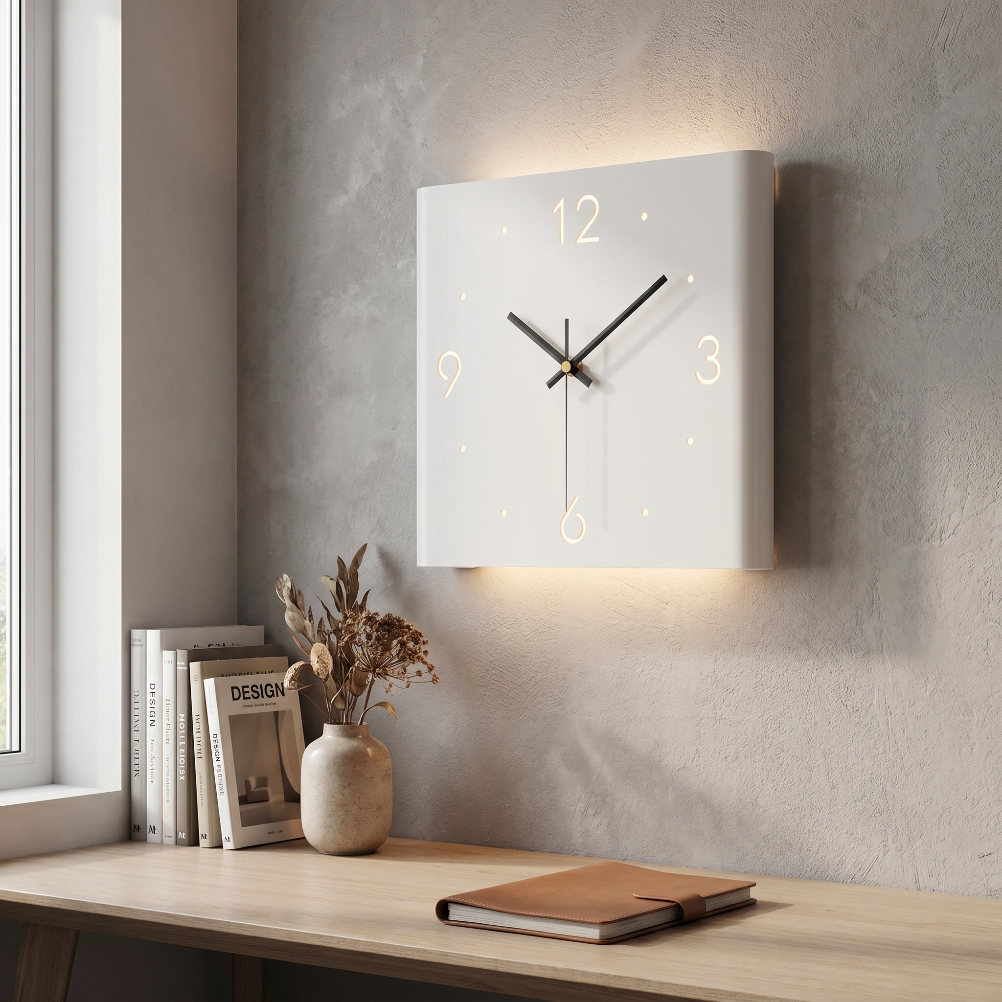 Wall Clock Lamp, Metal and Acrylic, Motion Sensor, USB and Battery