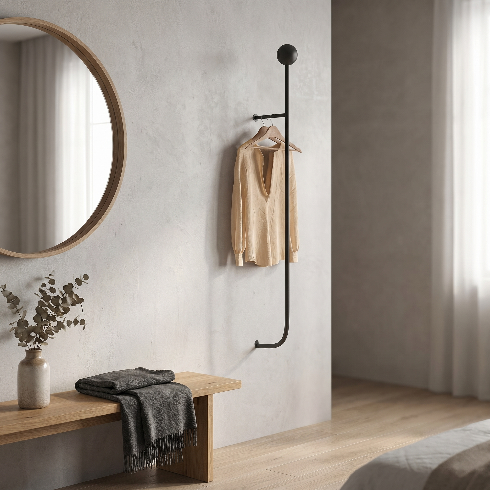 Wall-Mounted Clothes Rack, Iron, Six Hooks, White, Black, or Gold