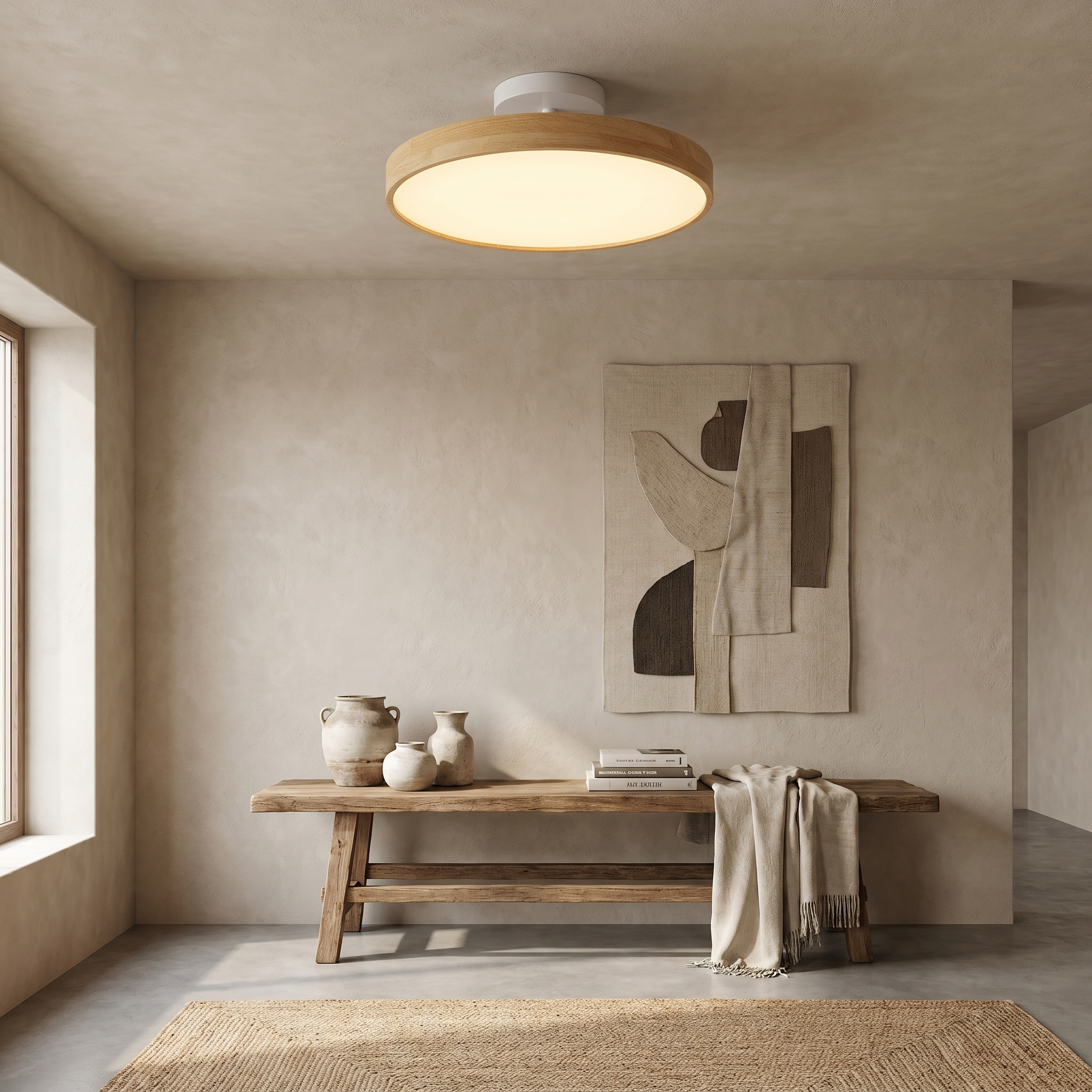 Wood Grain Round LED Semi-Flush Mount, Iron, Three Sizes, 3000K or Dimmable