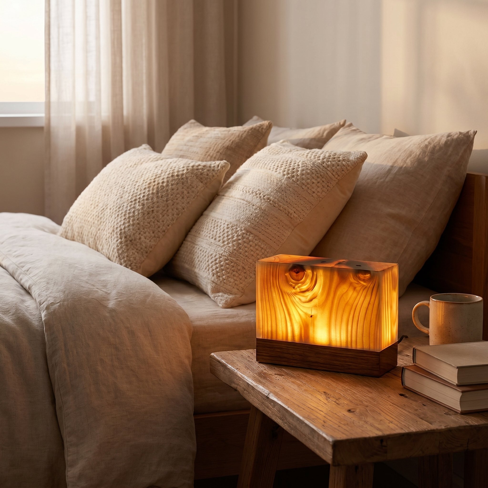 Wood Grain Table Lamp, Solid Pine, Touch Control, USB-C, Three Shapes