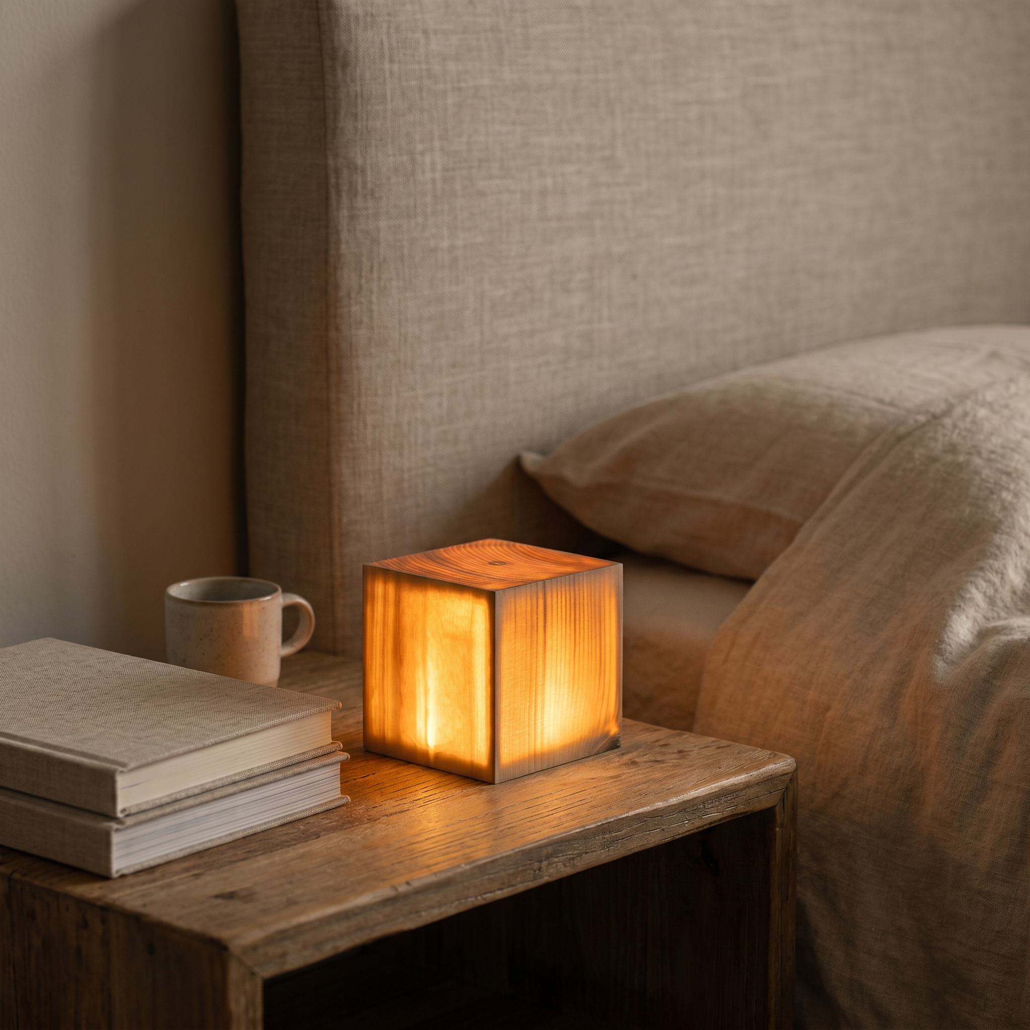 Wood Grain Table Lamp, Solid Pine, Touch Control, USB-C, Three Shapes