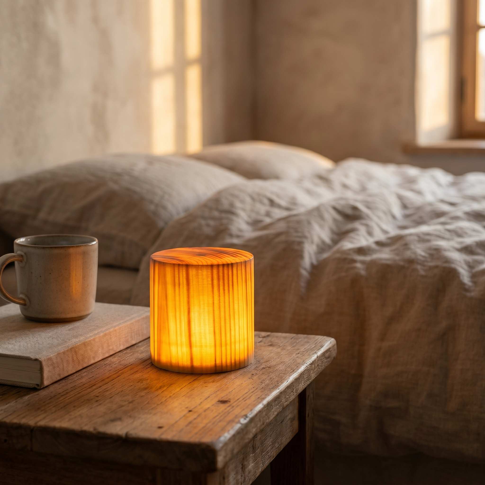 Wood Grain Table Lamp, Solid Pine, Touch Control, USB-C, Three Shapes
