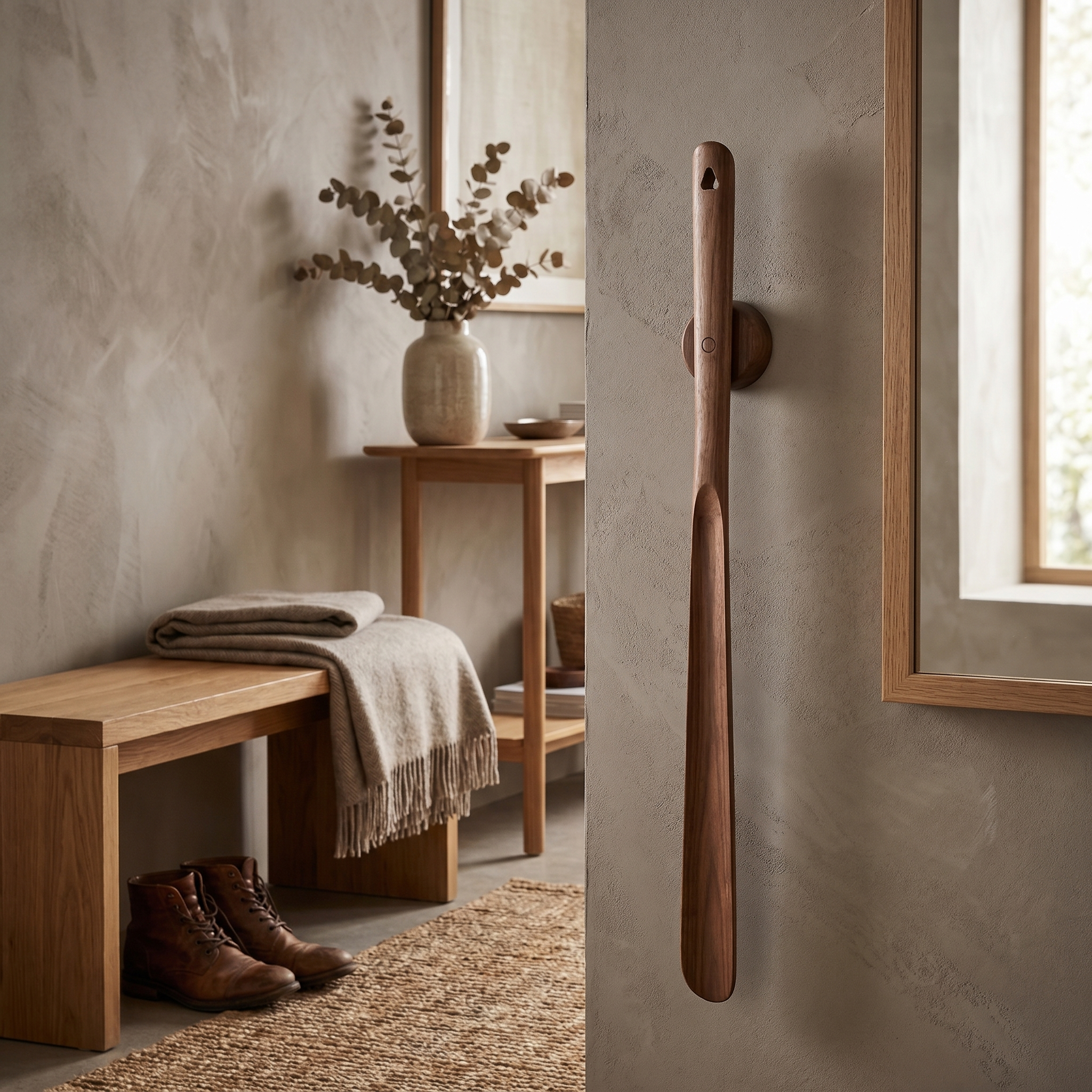 Walnut Magnetic Shoehorn, 50 cm Handle, Wall Mount, Heel Protection