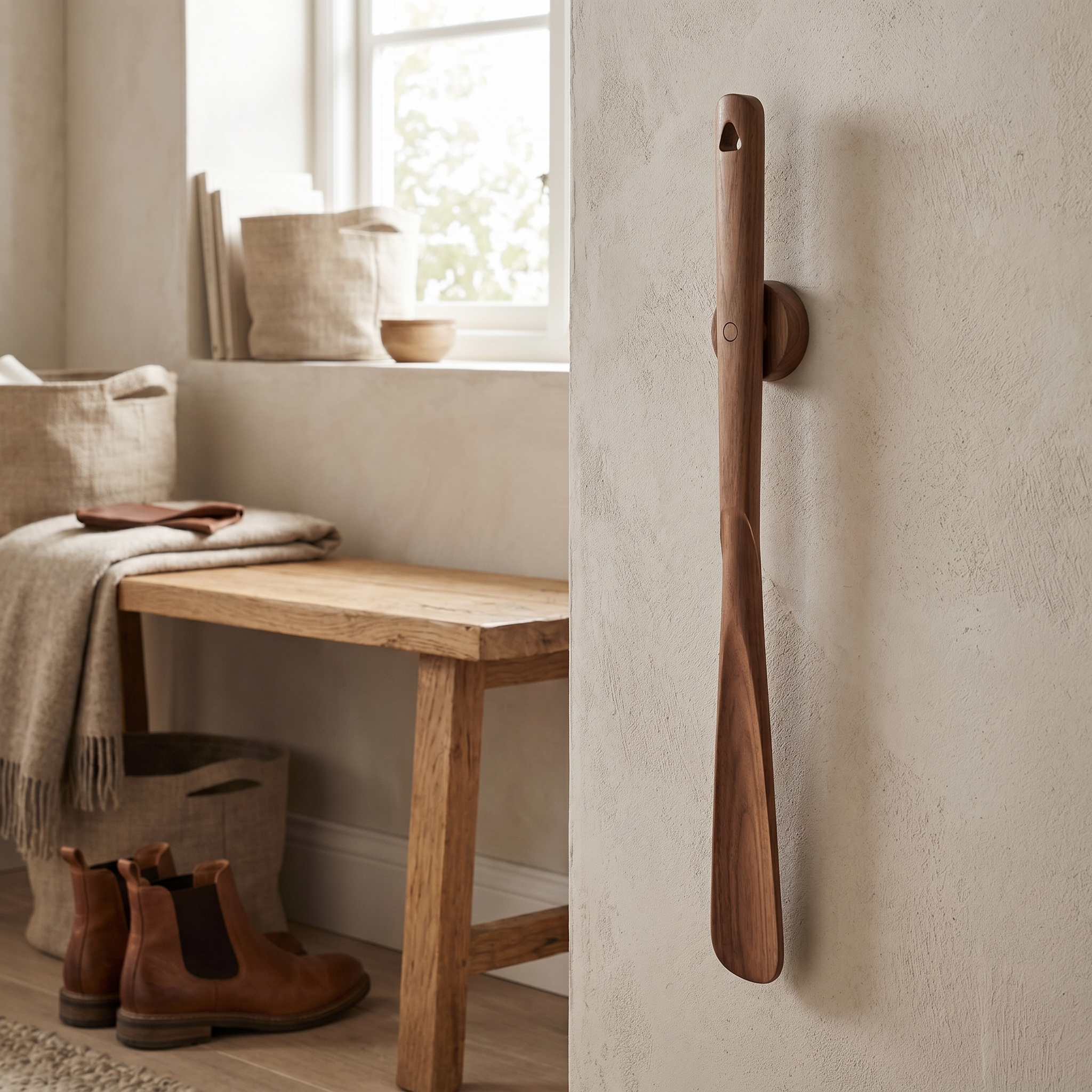 Walnut Magnetic Shoehorn, 50 cm Handle, Wall Mount, Heel Protection