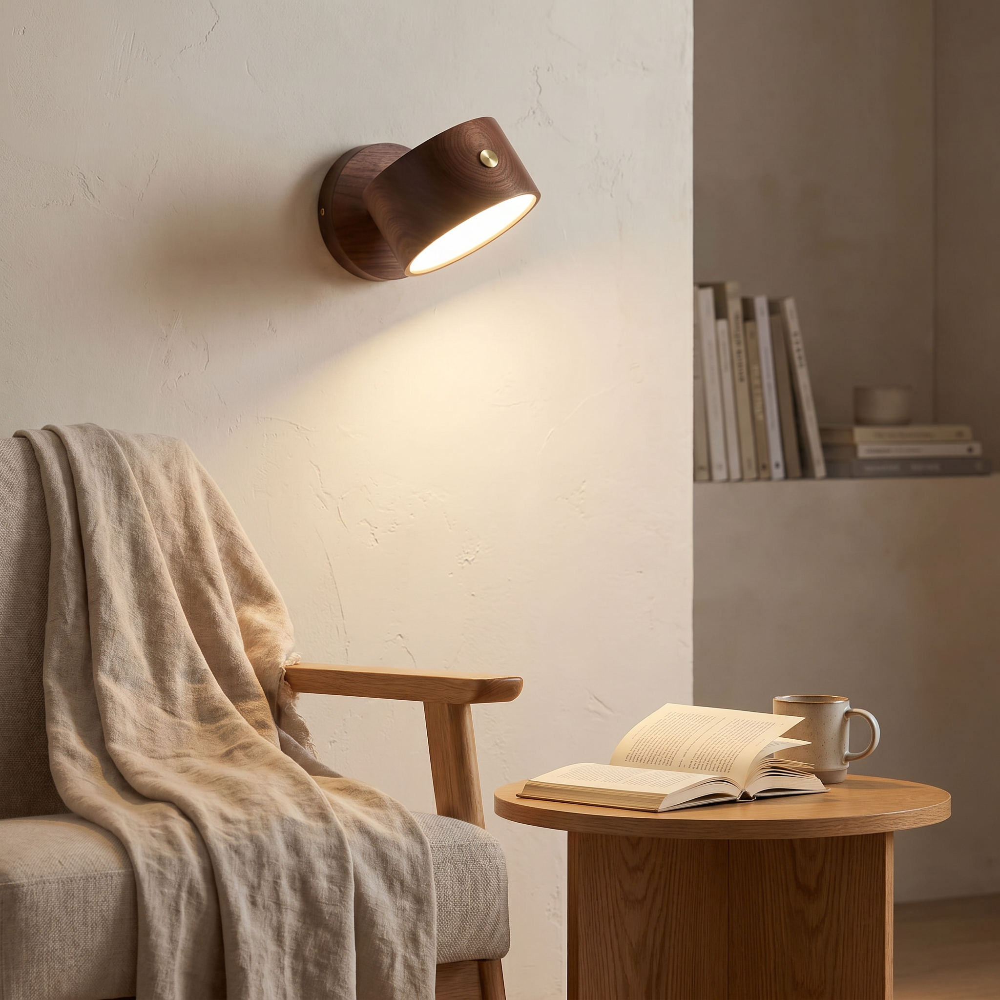 Wooden USB Rechargeable Touch Wall Sconce, 4W LED, Beech or Sapele Wood