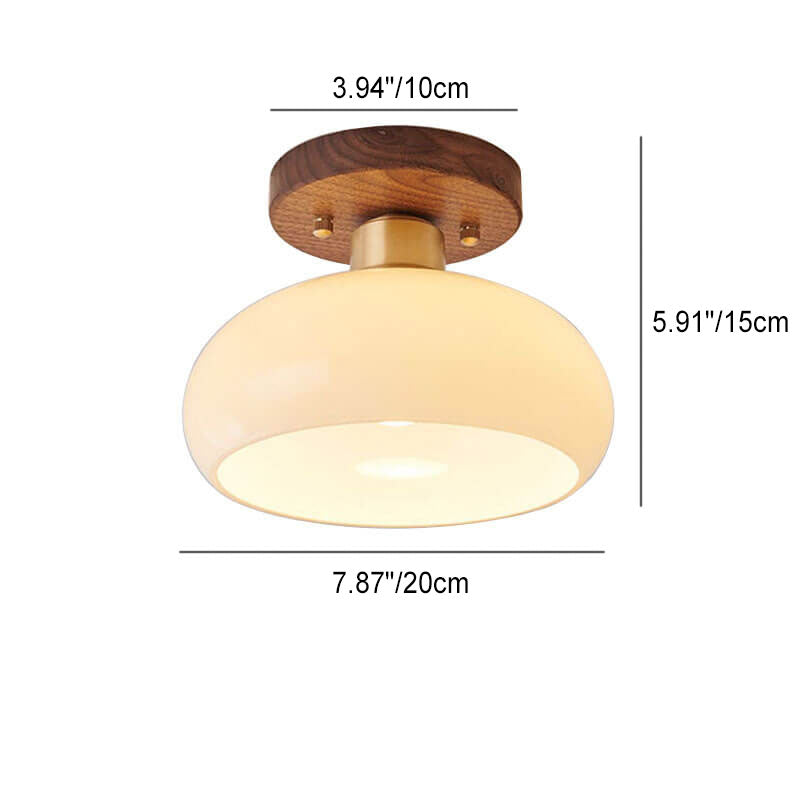 Semi-Flush Ceiling Light, Walnut Copper Glass, Round, 1-Light