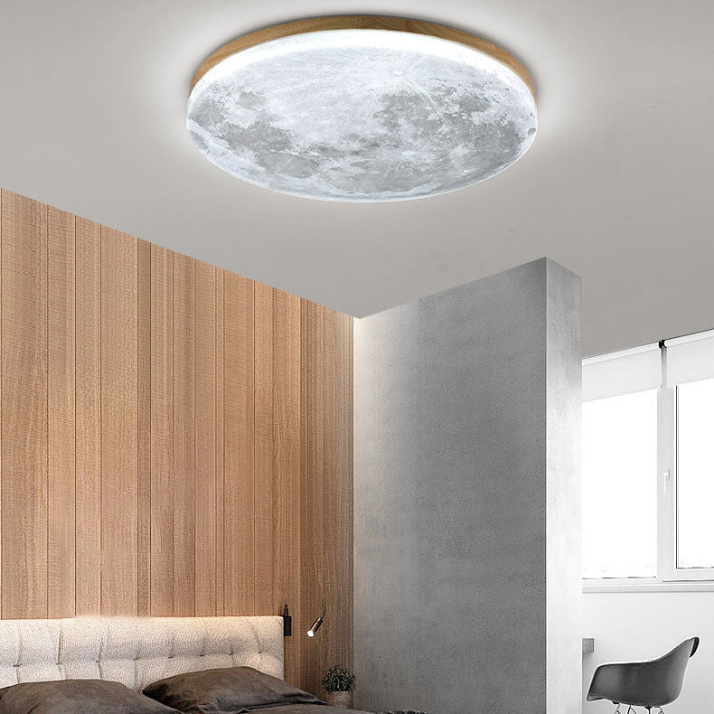 Round LED Flush Mount Ceiling Light, Wood and PVC, 3 Sizes, 110-240V
