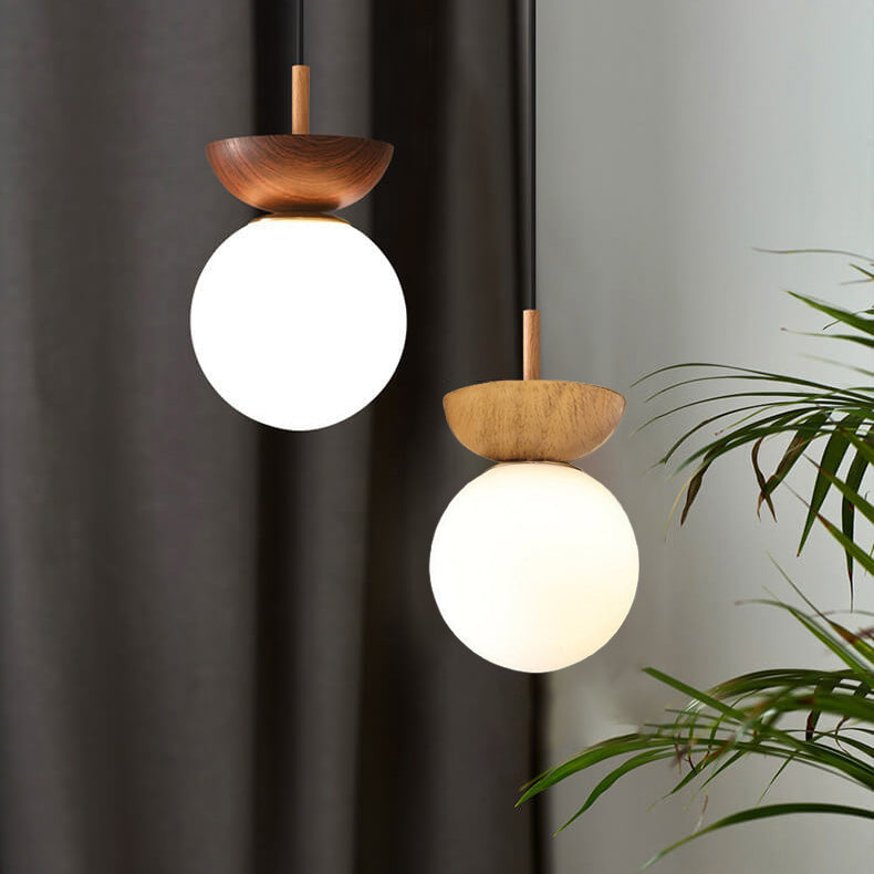 Glass Orb Ceiling Light, Iron, G9, Semi-Flush or Pendant, Wood or Walnut