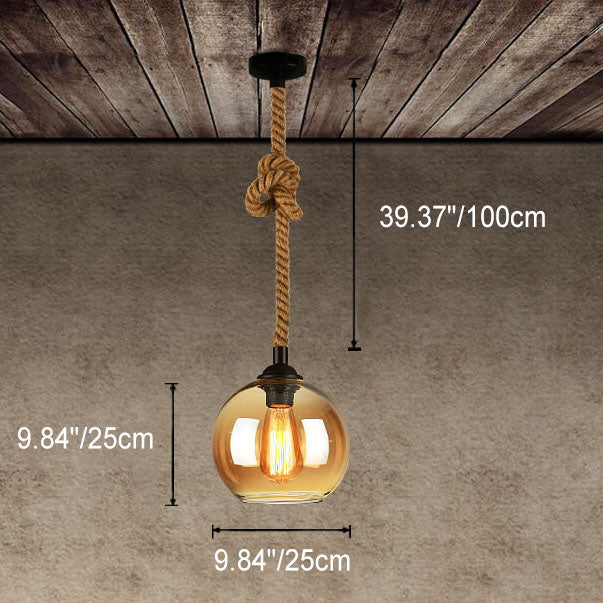 Rope Glass Globe Pendant Light, E26, Amber or Clear, Two Sizes, 100-240V