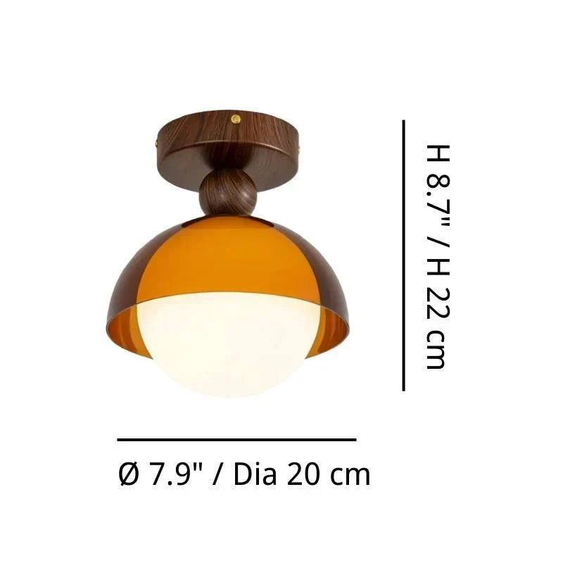Afterglow Amber Dome Ceiling Light, Walnut