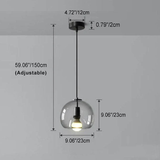Smoke Gray Hand-Blown Glass Dome Pendant, E26/E27, UL Listed, 150cm Cord