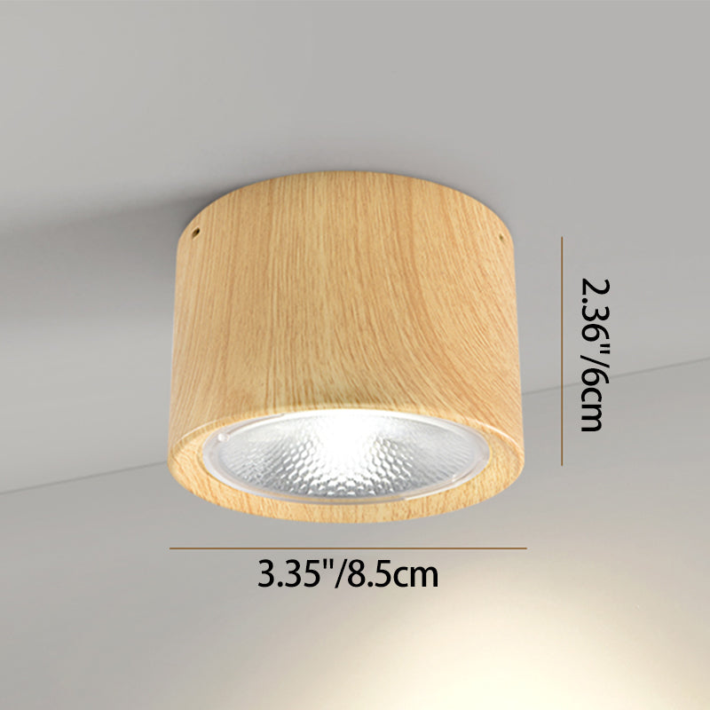 Cylinder LED Flush Mount Ceiling Light, Iron, Two Sizes, Black White or Wood