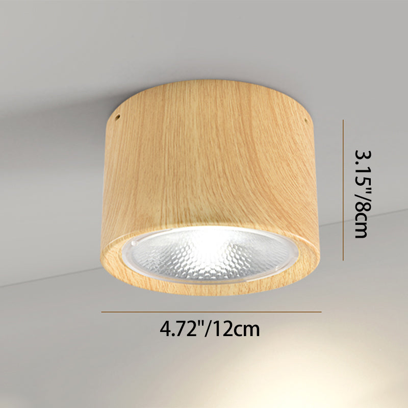 Cylinder LED Flush Mount Ceiling Light, Iron, Two Sizes, Black White or Wood