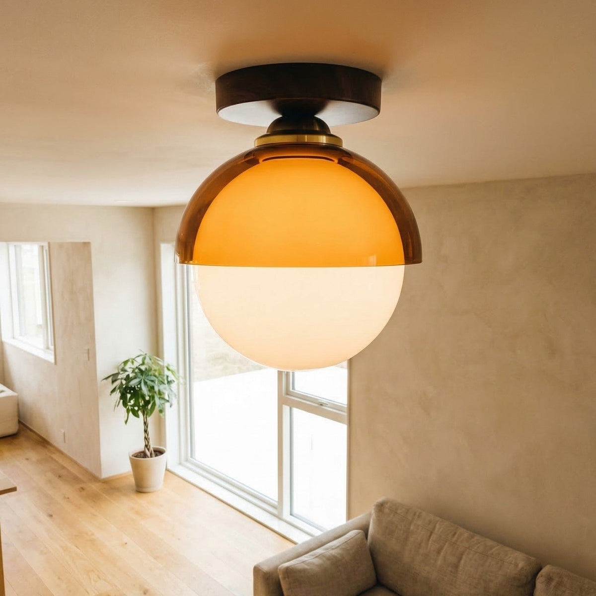 Afterglow Amber Dome Ceiling Light, Walnut